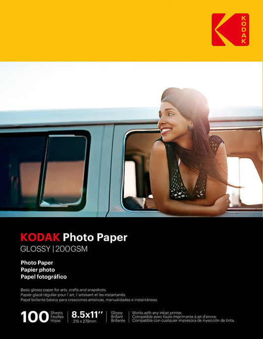 Kodak Papel fotográfico de 8.0 mil 200 g/m², brillante, 8-1/2 x 11, 100 hojas por paquete