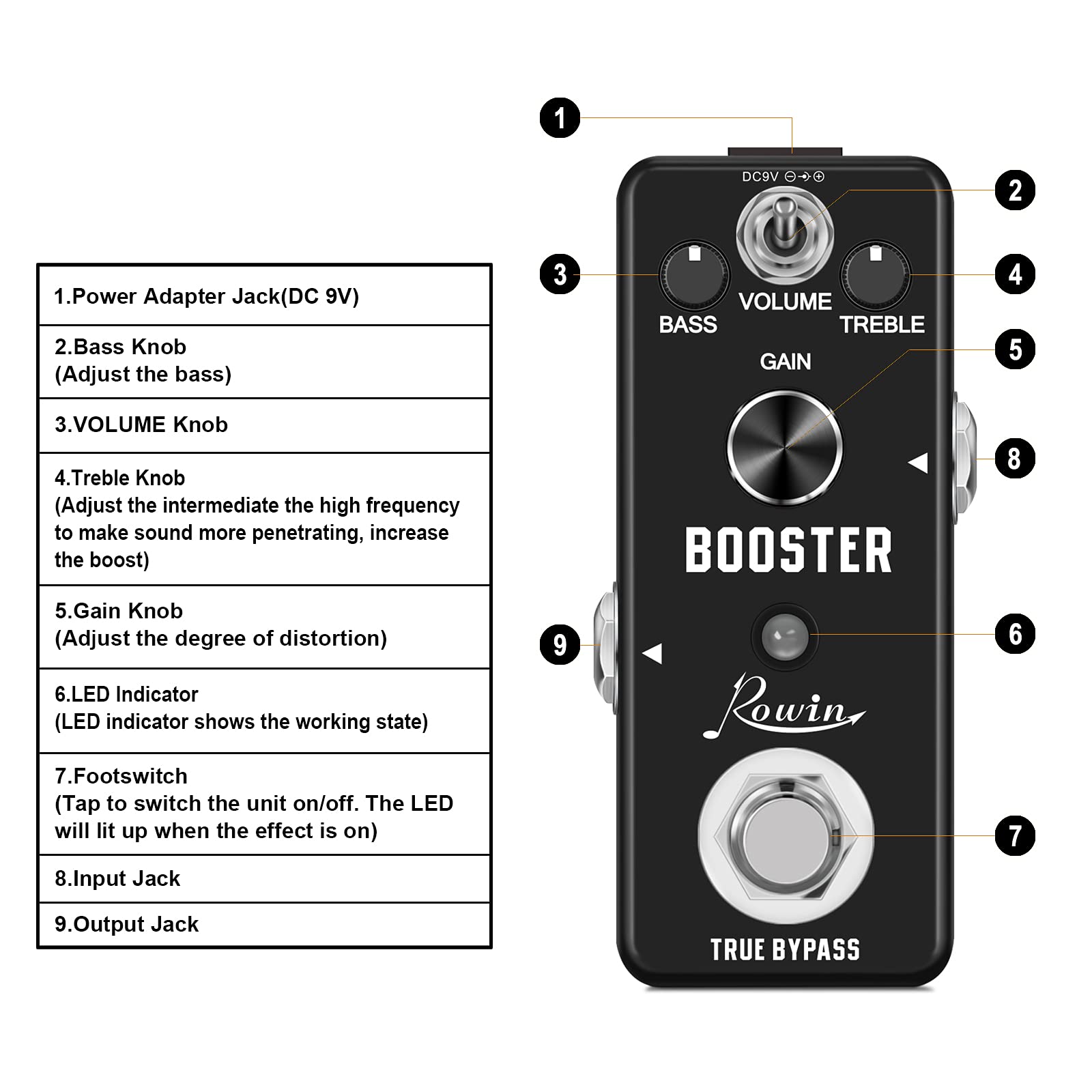 Pedal Booster Rowin Distorsión Verdadera LEF-318