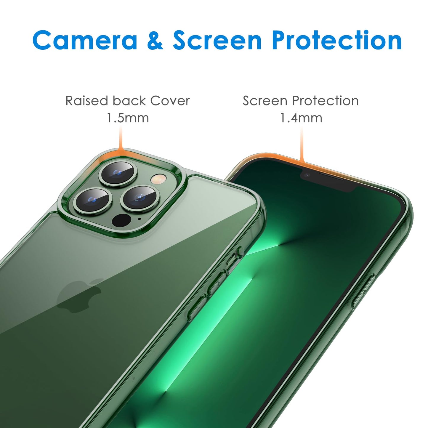 JETech Funda para iPhone 13 Pro MAX 6,7 Pulgadas, Anti-Amarillo Carcasa de Parachoques Prueba Golpes, Respaldo Transparente Antiarañazos (Verde Alpino)