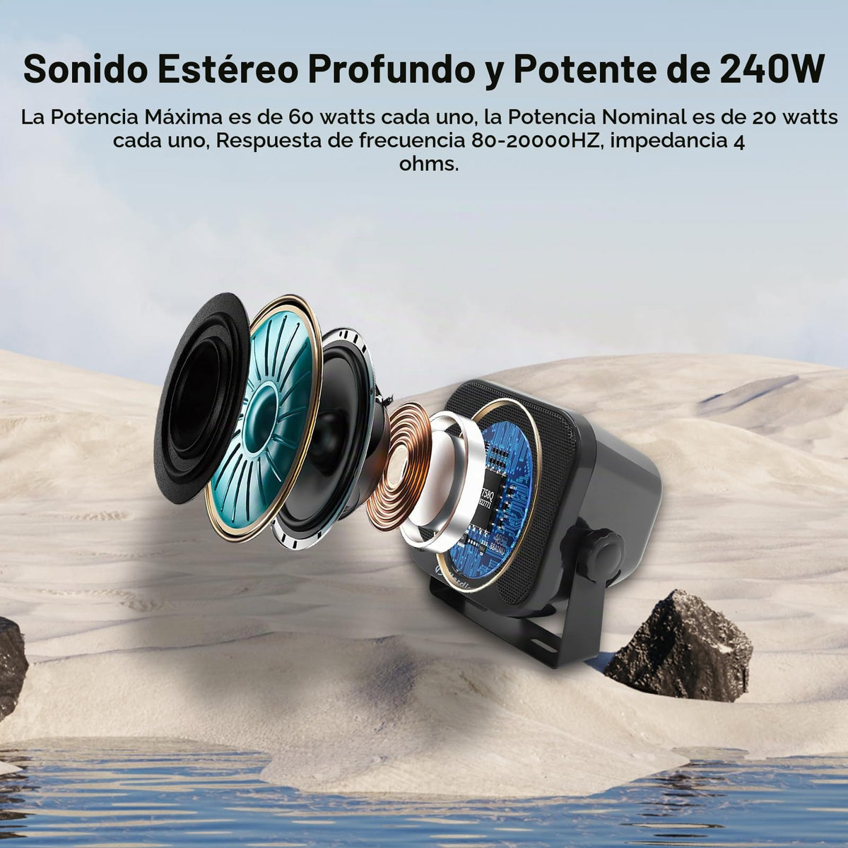 Altavoces Marinos Herdio 4 Pulgadas Negros Duales Impermeables 240W de 2 Vías para Camión, Jeep, ATV, UTV, Carrito de Golf, Tractor