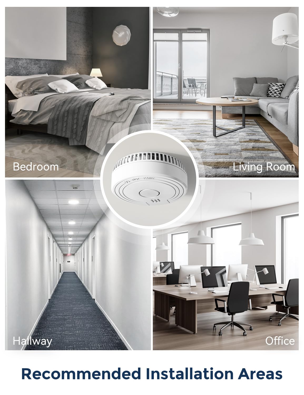 Ecoey Detector de Humo con tecnología fotoeléctrica, Detector de Incendios con botón de Prueba y señal de batería Baja, Alarma de Incendios para recámara y hogar, FJ136GB, 1 Paquete pequeño