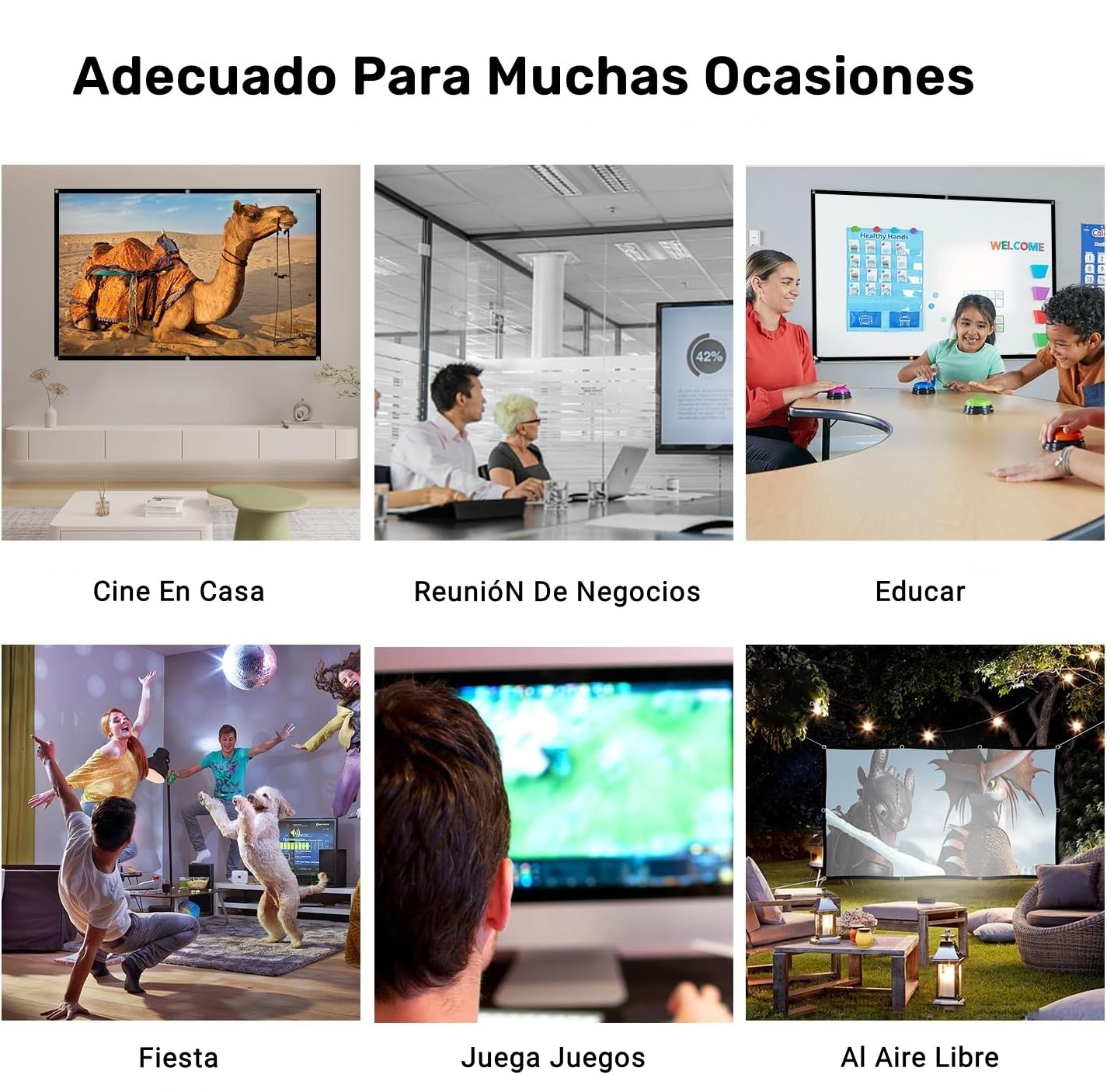 CHUCI-visualización de proyector de 120 Pulgadas, 16:9 HD Pantalla de Proyector Portátil,Plegable portátil, para Exteriores, Interior y Cine en casa(Gancho y Cuerda incluidos)