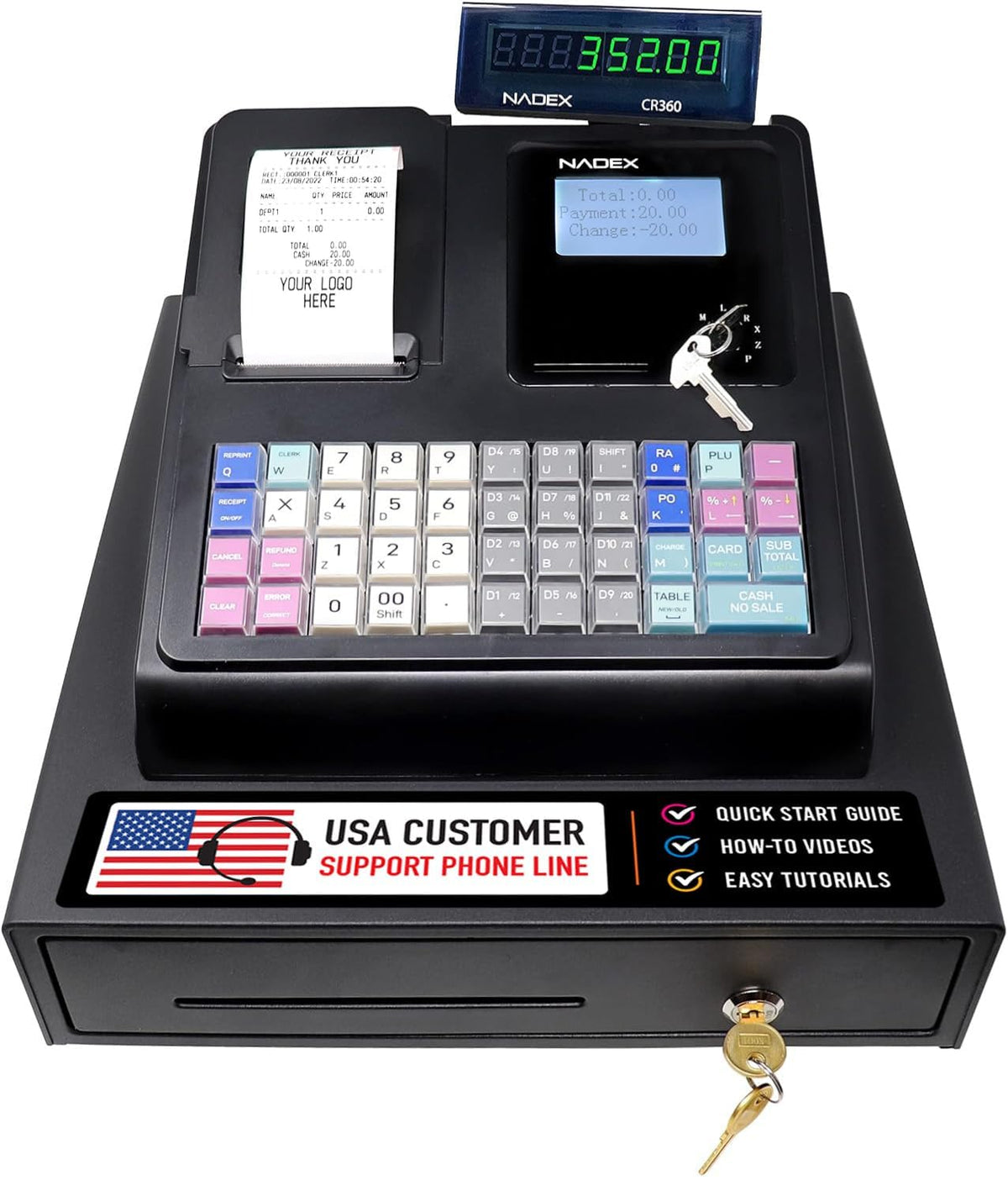 Caja Registradora Nadex CR360 Negro Impresora Térmica y Tamaño Compacto