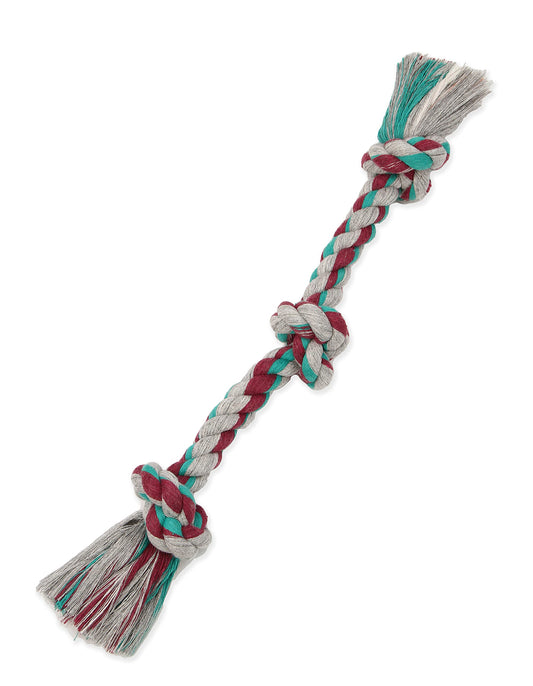 Mammoth Flossy Masticables Mezcla de algodón Color 3 Nudos Cuerda Tug, Colores Surtidos, Pequeño