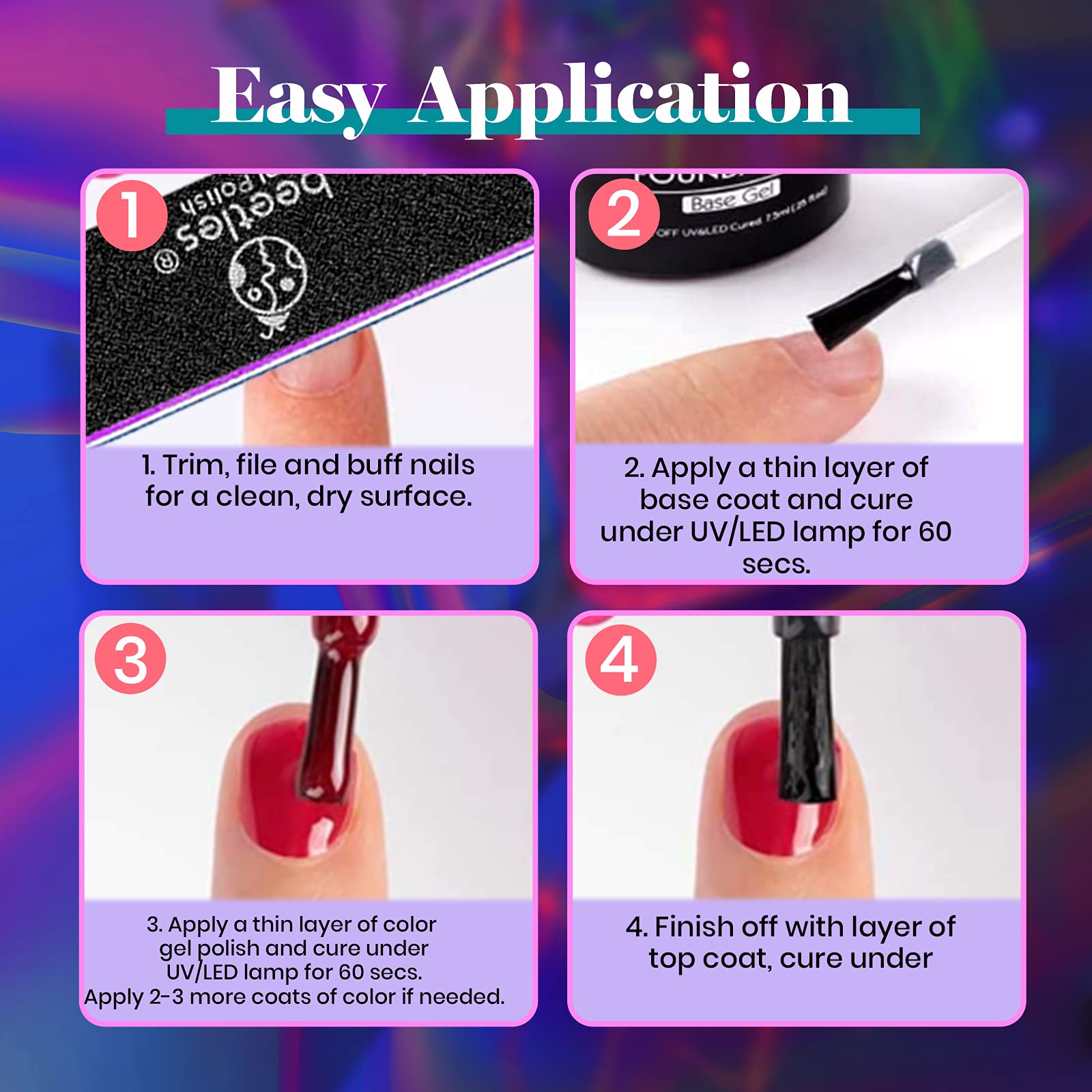 Beetles 20 Gel Nail Polish Kit, with Glossy & Matte Top Coat and Base Coat, 4 Glitters and 2 Nail Art Brushes, Midnight Euphoria Collection Soak Off Popular Nail Art Gel Polish Set