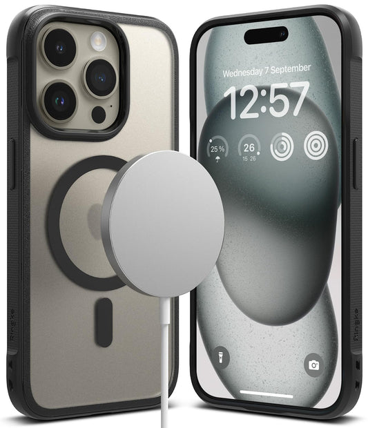 Funda para iPhone 15 Pro MAX Ringke Negro Mate con Respaldo Translúcido y Compatible con MagSafe