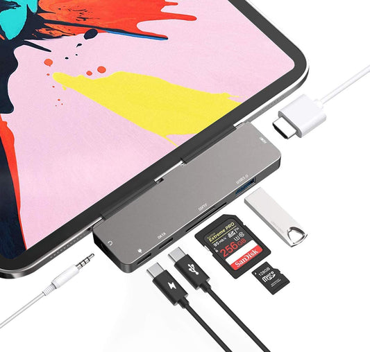 Adaptador USB C HUB para iPad Pro 11 12.9 2018 2020, 7 en 1 con Audio 3.5 mm HDMI 4K USB 3.0 Carga PD