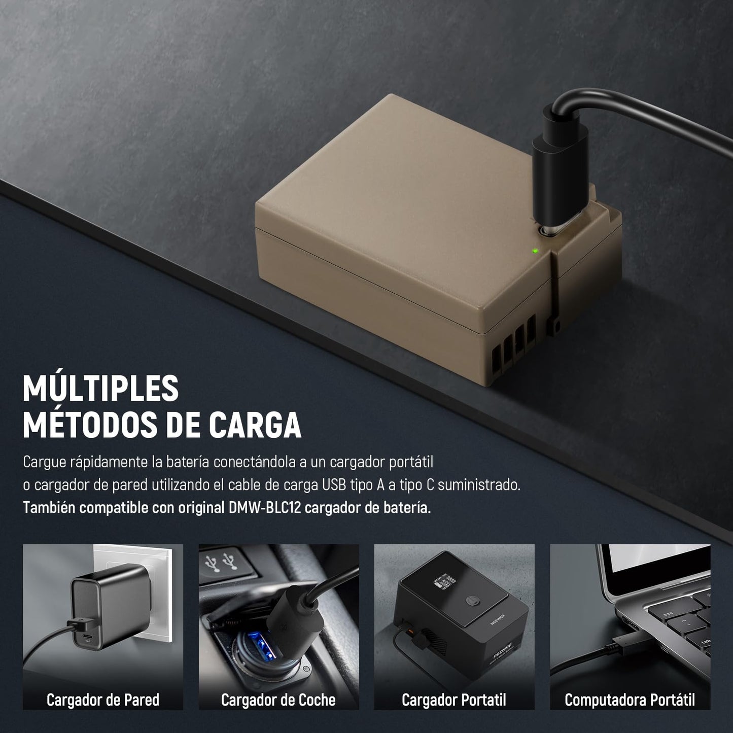 Batería Repuesto NEEWER 1100mAh Cámara Lumix con Cable Carga Rápida USB Tipo C