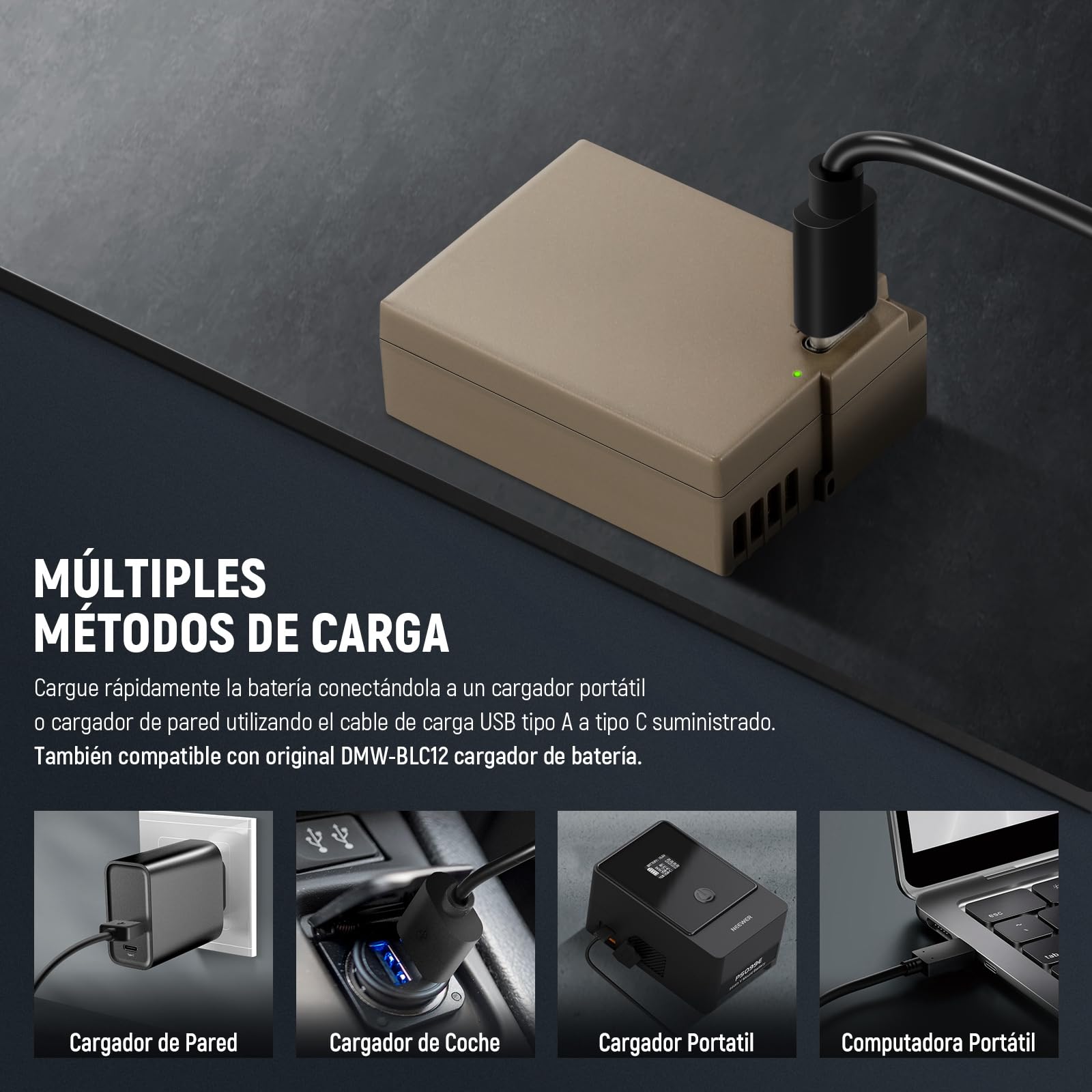 Batería Repuesto NEEWER 1100mAh Cámara Lumix con Cable Carga Rápida USB Tipo C