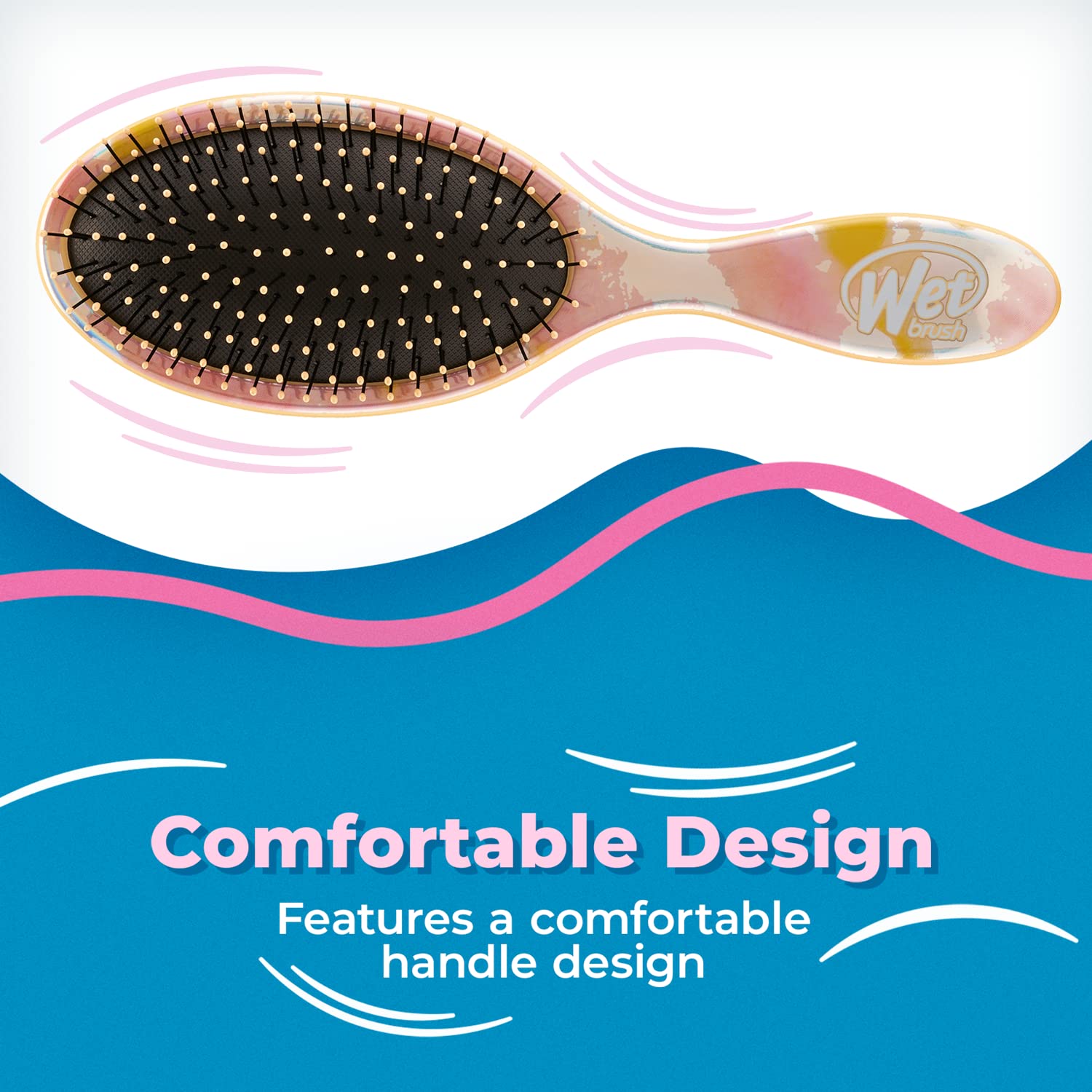 Wet Brush Cepillo desenredante original, teñido anudado, melocotón, todo tipo de cabello, cerdas IntelliFlex ultra suaves que se deslizan a través de enredos con facilidad, peine sin dolor para hombres, mujeres, niños y niñas