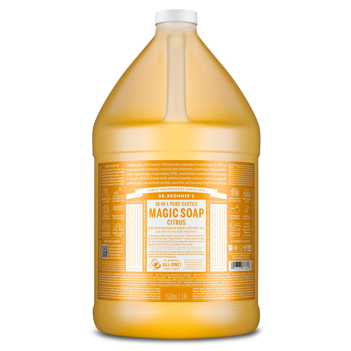 Dr. Bronner's | Jabón de castilla orgánico líquido multiusos, fórmula concentrada, antioxidantes naturales y frescura revitalizante, con aceite esencial natural, aroma Cítricos (3.8 L)