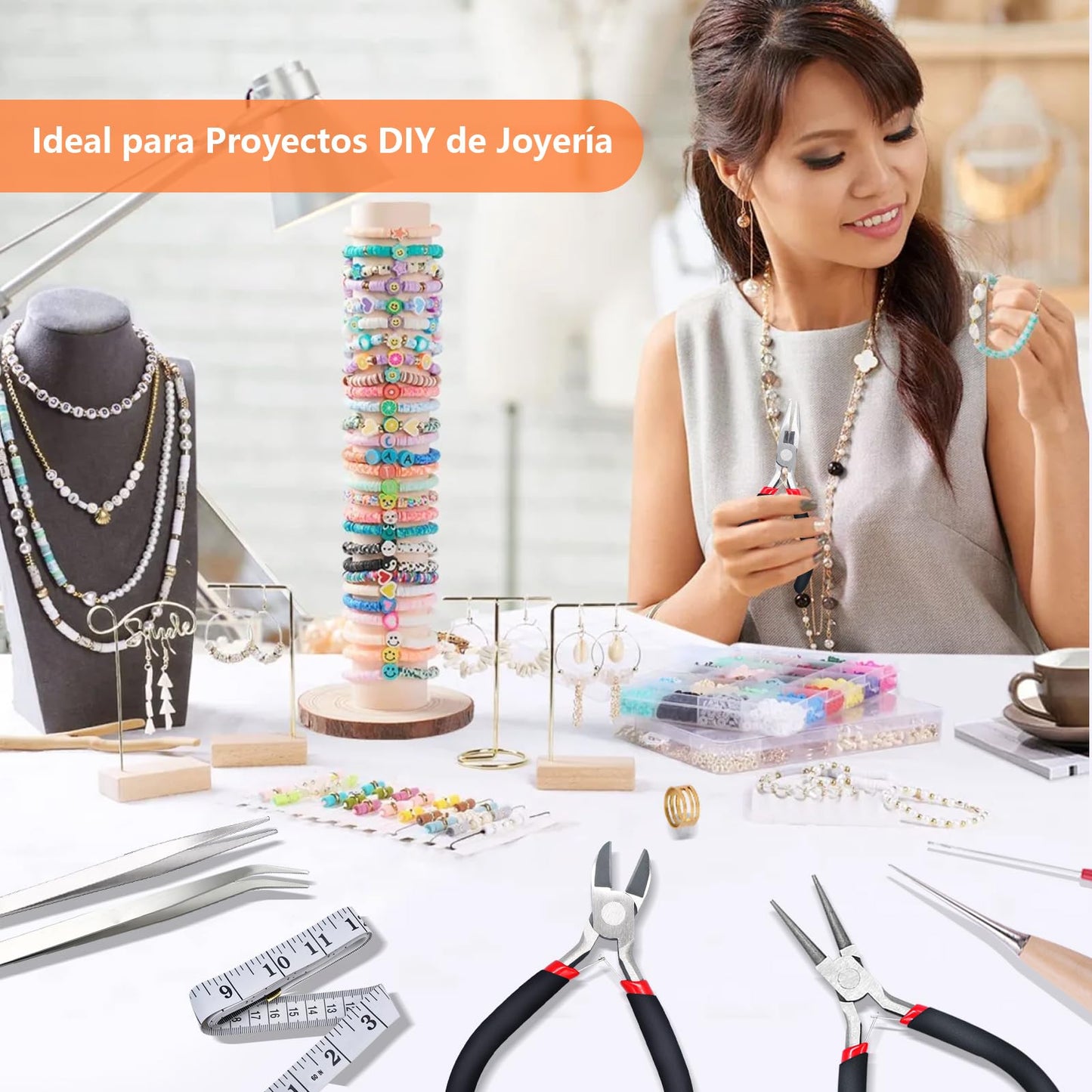 Juego de Alicates de Joyería para Hacer Joyas, Kit de Pinzas para Bisuteria Herramientas Con Bolso Portátil con Cremallera