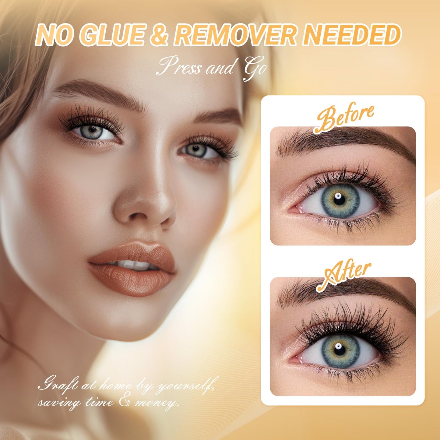 NAGARAKU Grupos De Pestañas Autoadhesivos Para 48 Pcs No Necesita Pegamento Ni Removedor Presión En Un Solo Paso Pestañas Reutilizables Prepegadas En Casa Fluffy Style SA-DIY-03(0,07mm C 10-16mm)