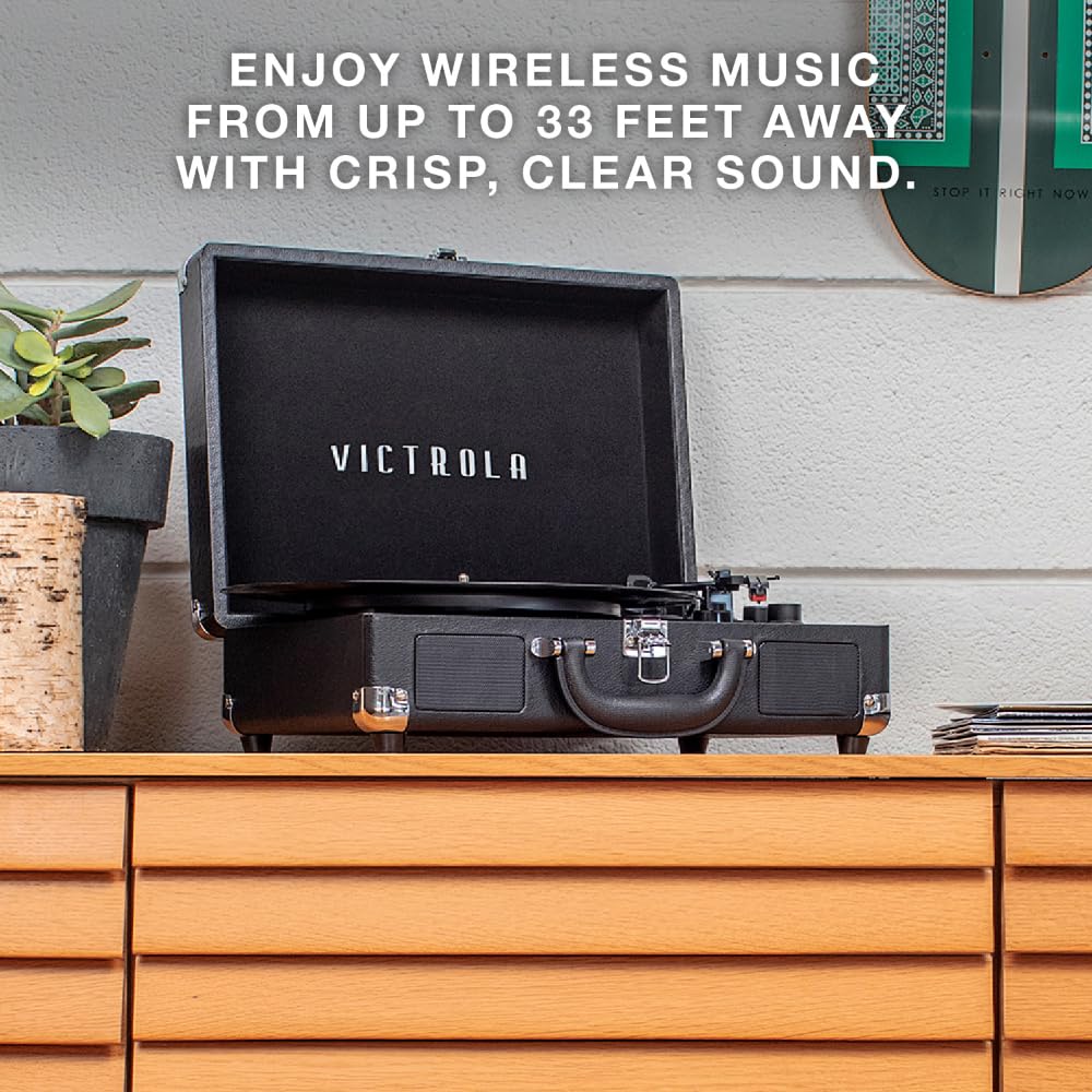 Tocadiscos Victrola Negro Gris Bluetooth con Altavoces Clásico de 3 Velocidades