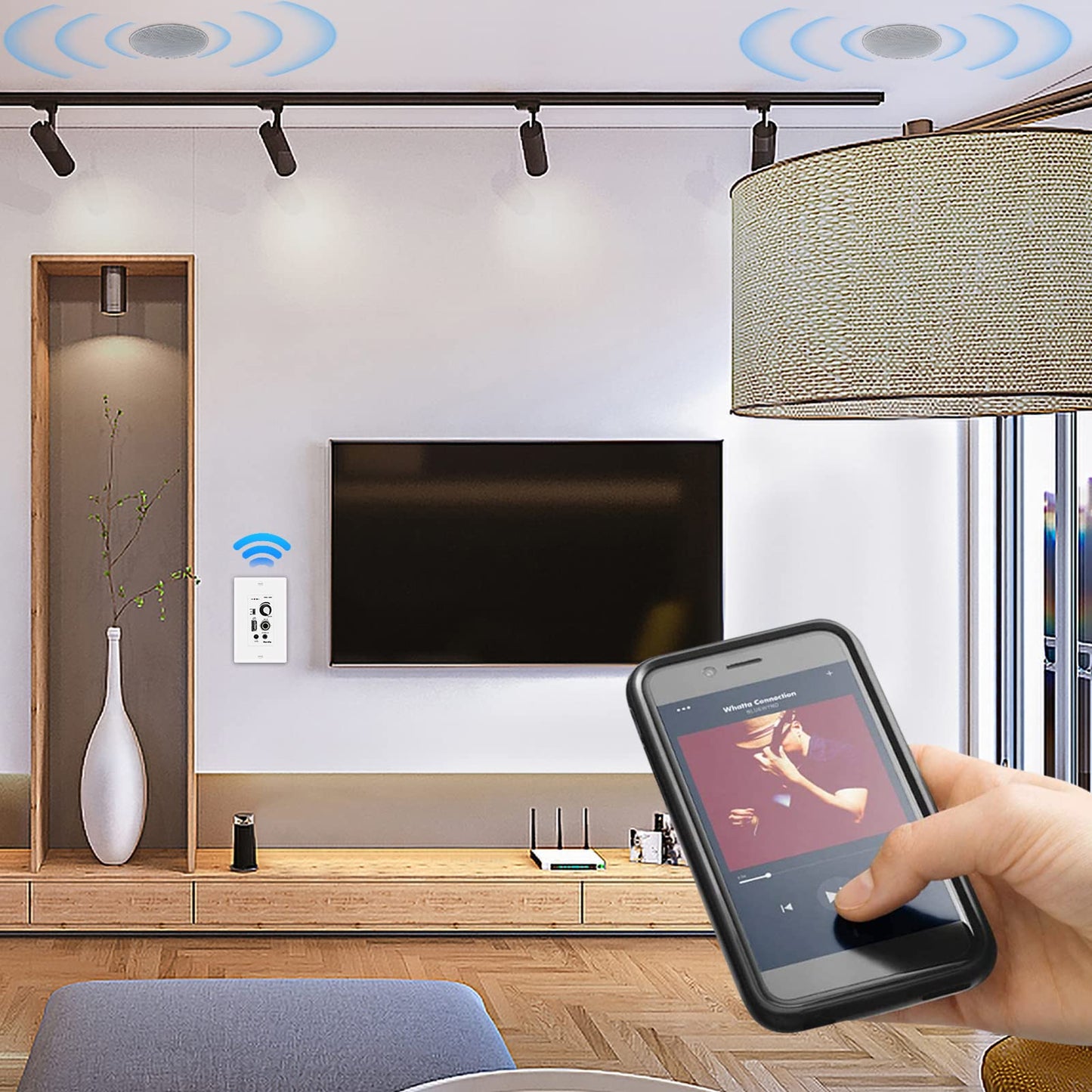 Herdio Paquete de Audio para el hogar con Control de Pared Compatible con Bluetooth Amplificador Receptor con Altavoces de Techo de 300 W de 6.5 Pulgadas, Perfecto para Cine en casa, Oficina