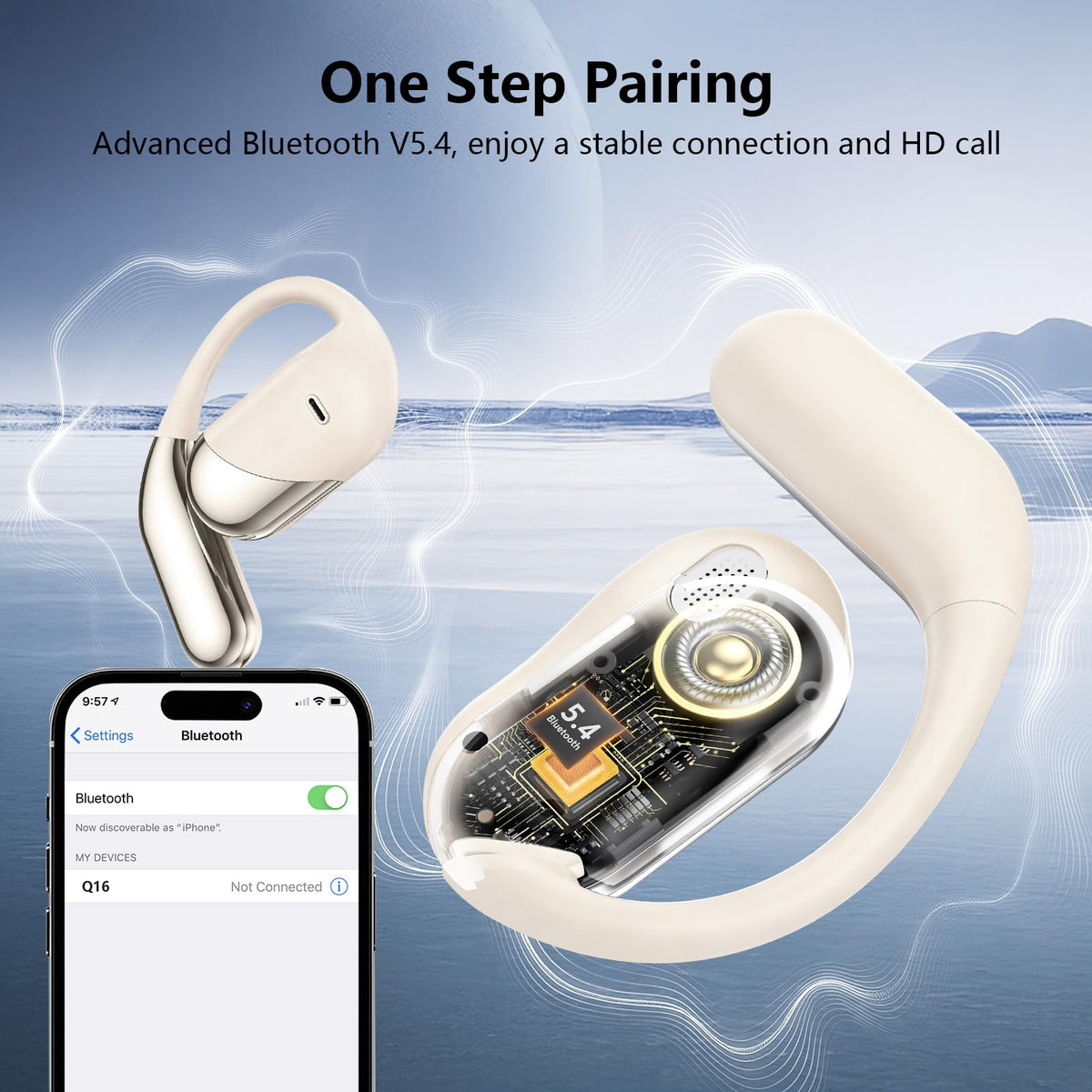 Auriculares Inalámbricos Bluetooth 5.4 con Ganchos IPX7 Impermeables y Funda LED