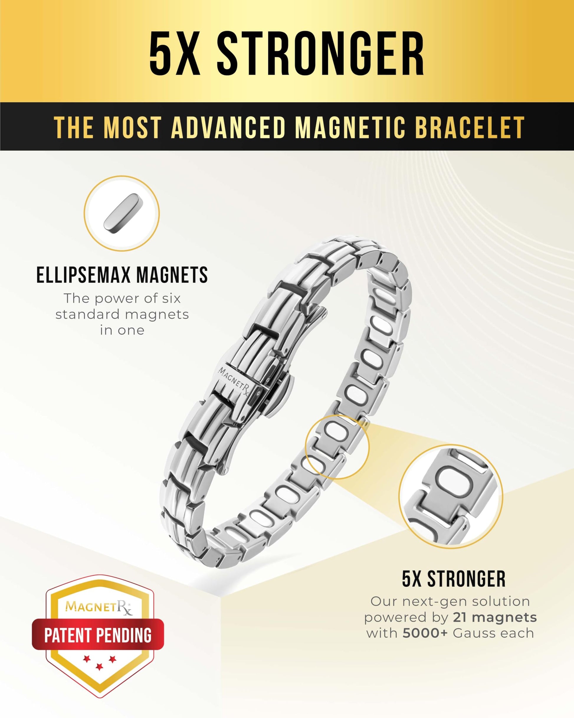 MagnetRX® - Pulseras magnéticas para mujer - EllipseMAX 5X Fuerza 5.000 imanes Gauss - Diseñado en Estados Unidos y pendiente de patente - Pulsera magnética de titanio de alta calidad para mujer y
