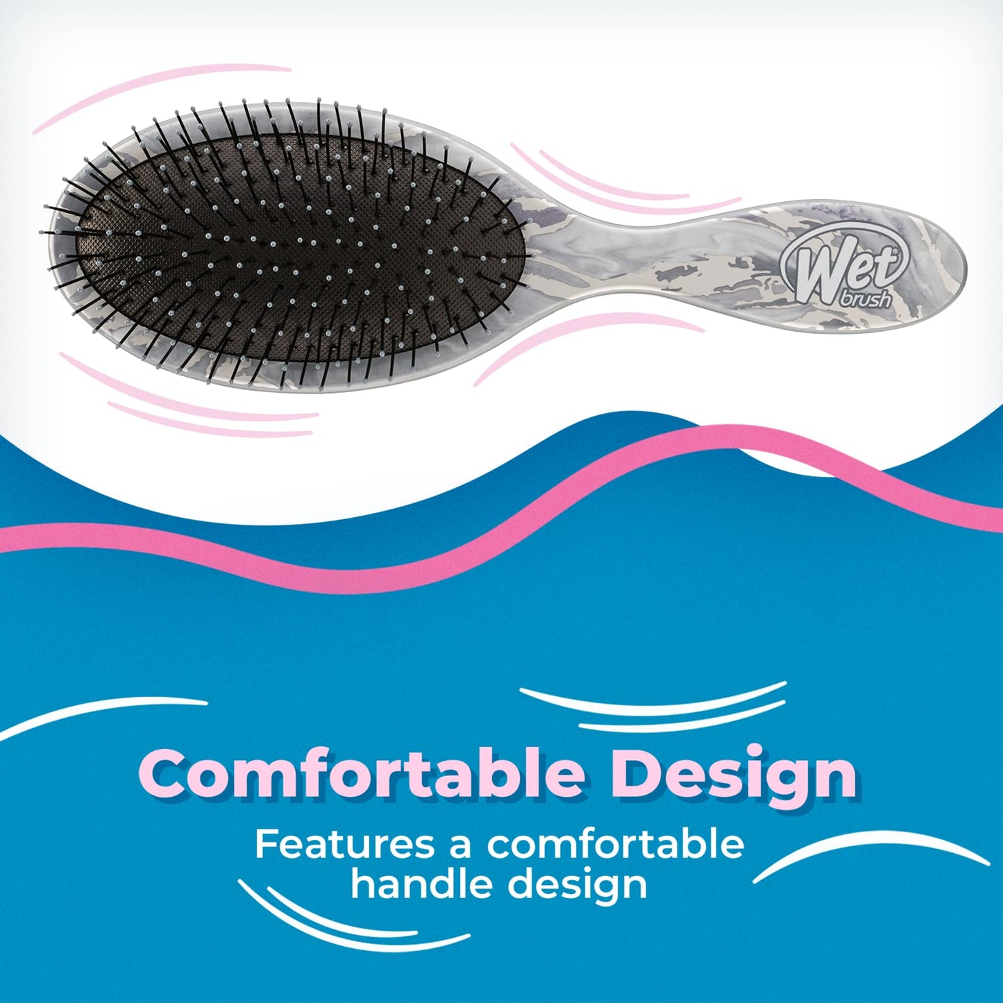 Wet Brush Cepillo desenredante original, mármol metálico, plateado, todo tipo de cabello, cerdas IntelliFlex ultra suaves que se deslizan a través de enredos con facilidad, peine sin dolor para hombres, mujeres, niños y niñas