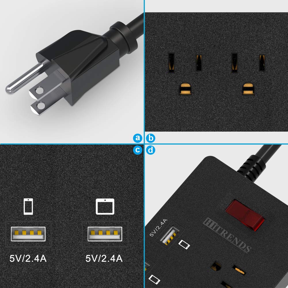 HITRENDS Protector contra sobretensiones de regleta de enchufes con 6 Salidas de CA y 6 Puertos USB 1,8 m, 1625 W/13 A multiconector para Oficina en casa, Negro