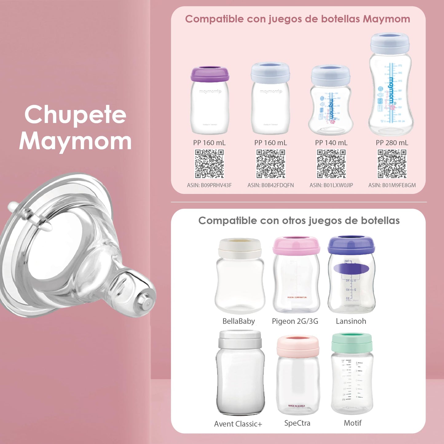 Maymom 2ª Gen. Pezón de Silicona Flujo Lento, 4 piezas; Compatible con Botellas de Boca Ancha Spectra/Motif Luna/Maymom