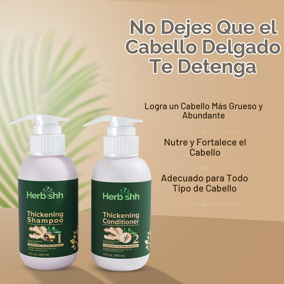 Shampoo y Acondicionador Engrosador con Extracto de Jengibre Herbishh – Kit para Hombres y Mujeres, Estimula el Crecimiento y Engrosamiento del Cabello, Sin Sulfatos ni Parabenos, Todo Tipo de Cabello