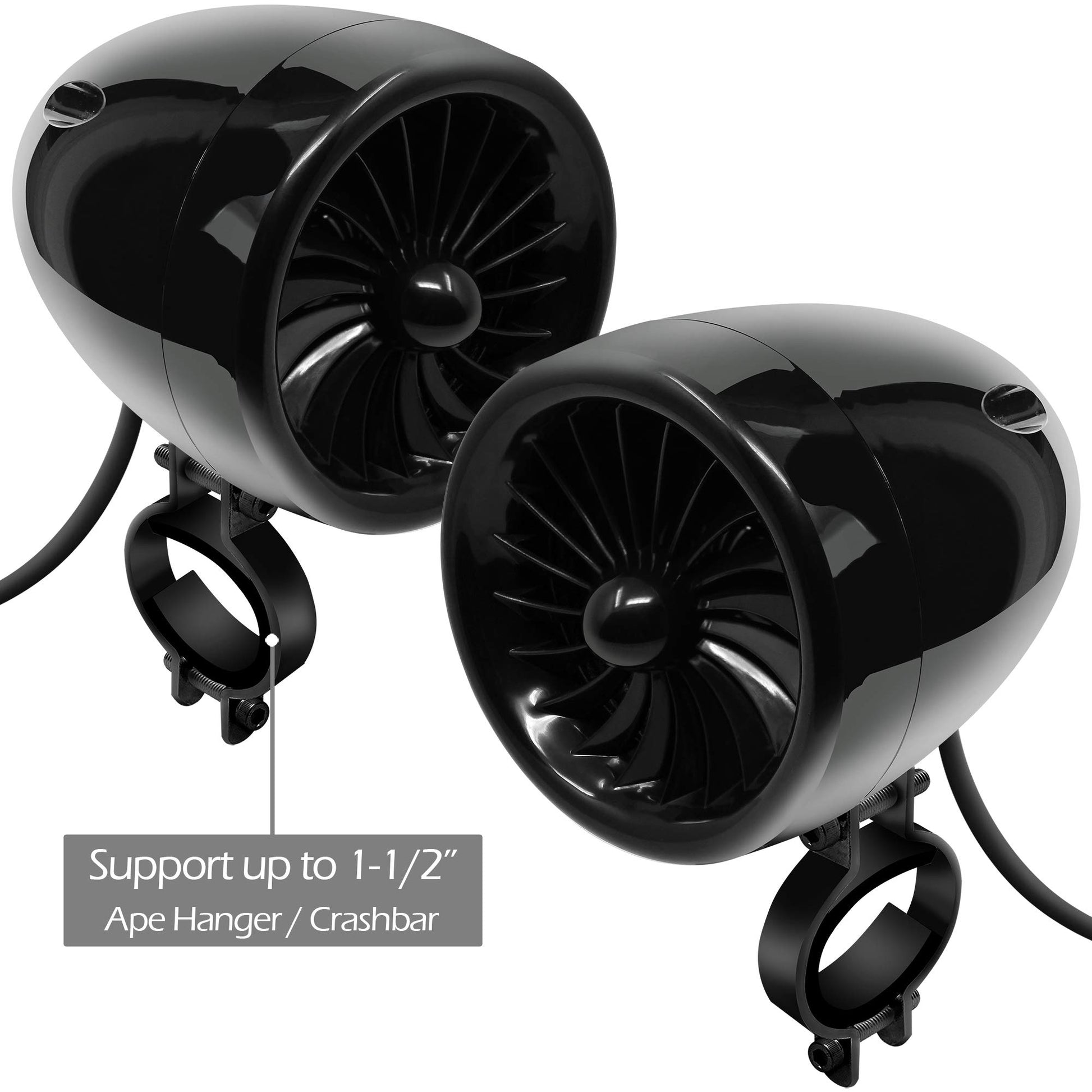 GoHawk TJ4-R - Sistema de amplificador de 4 pulgadas (10 cm), rango completo, impermeables, Bluetooth, bocinas estéreo para motocicleta, de 1 a 1.5 pulgadas (2.5 a 4 cm) Amplificador de montaje en manubrio para Harley Touring Cruiser, ATV de 4 ruedas, aux