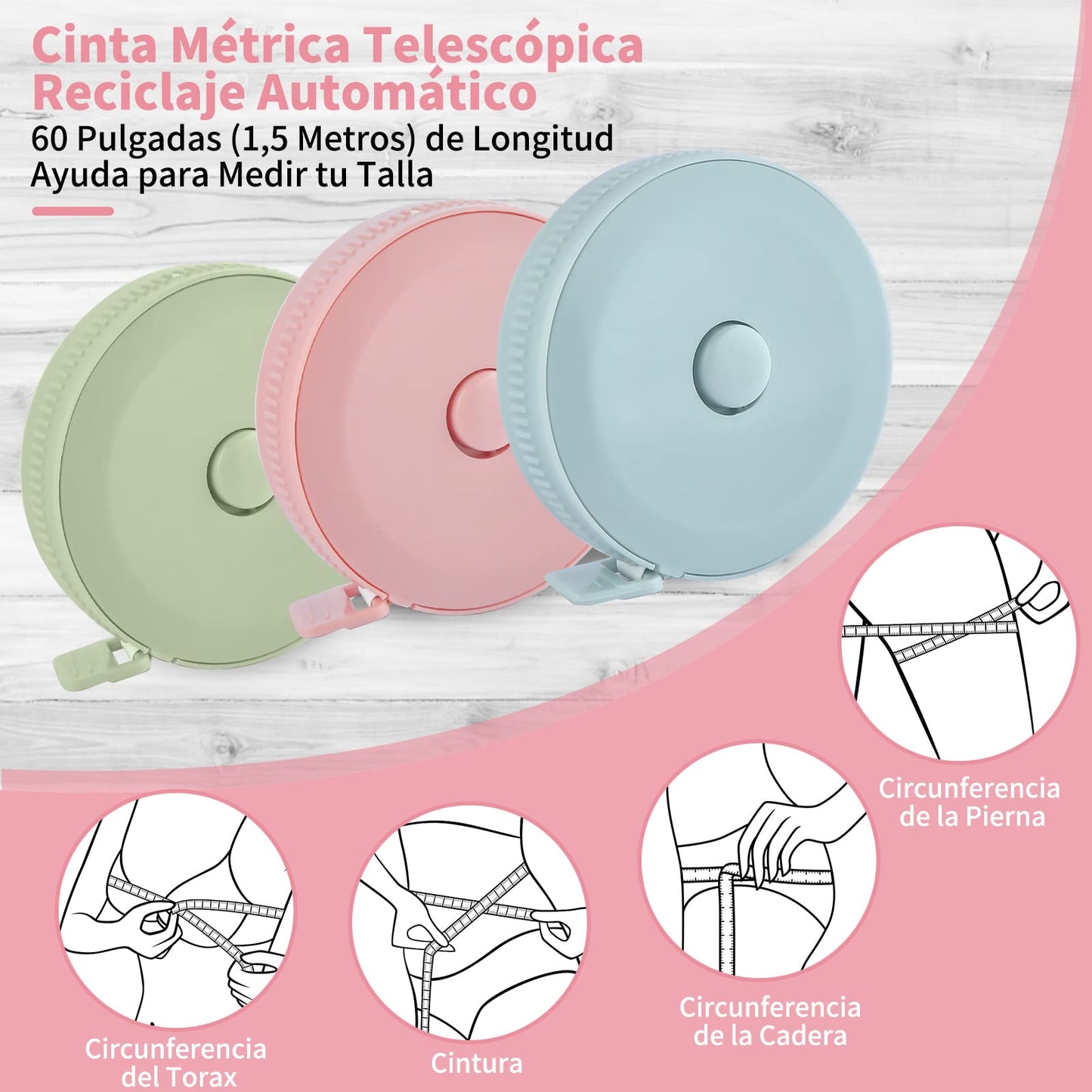 Cinta Métrica Retráctil Suave (3 Paquete), 60 Pulgadas * 150 CM, Escala Doble Cara, Para Medición Corporal, Tela a Medida, Medidas de Pérdida de Peso