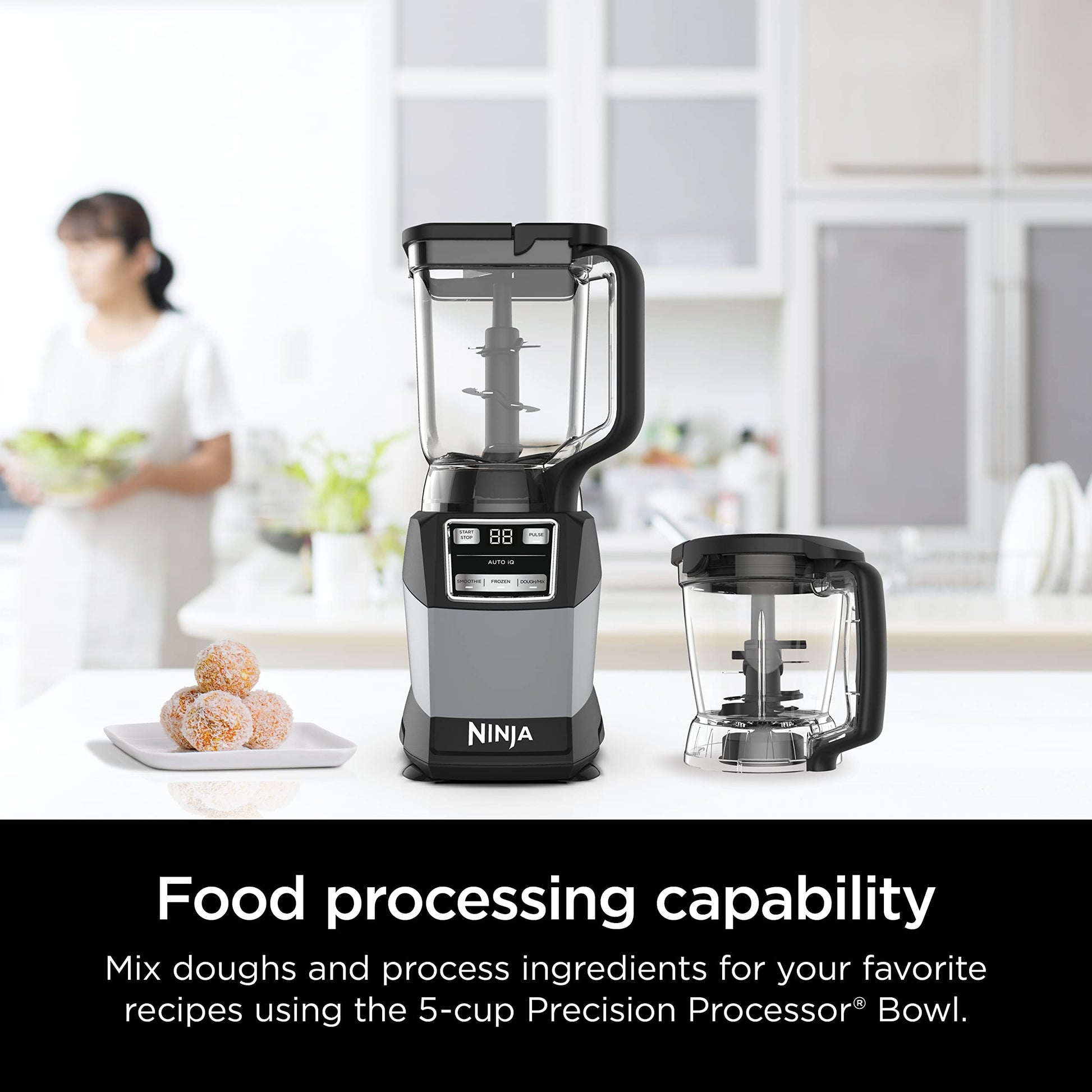Sistema de Cocina Compacto Ninja Negro Gris con Auto-iQ y Batidora Procesador de Alimentos
