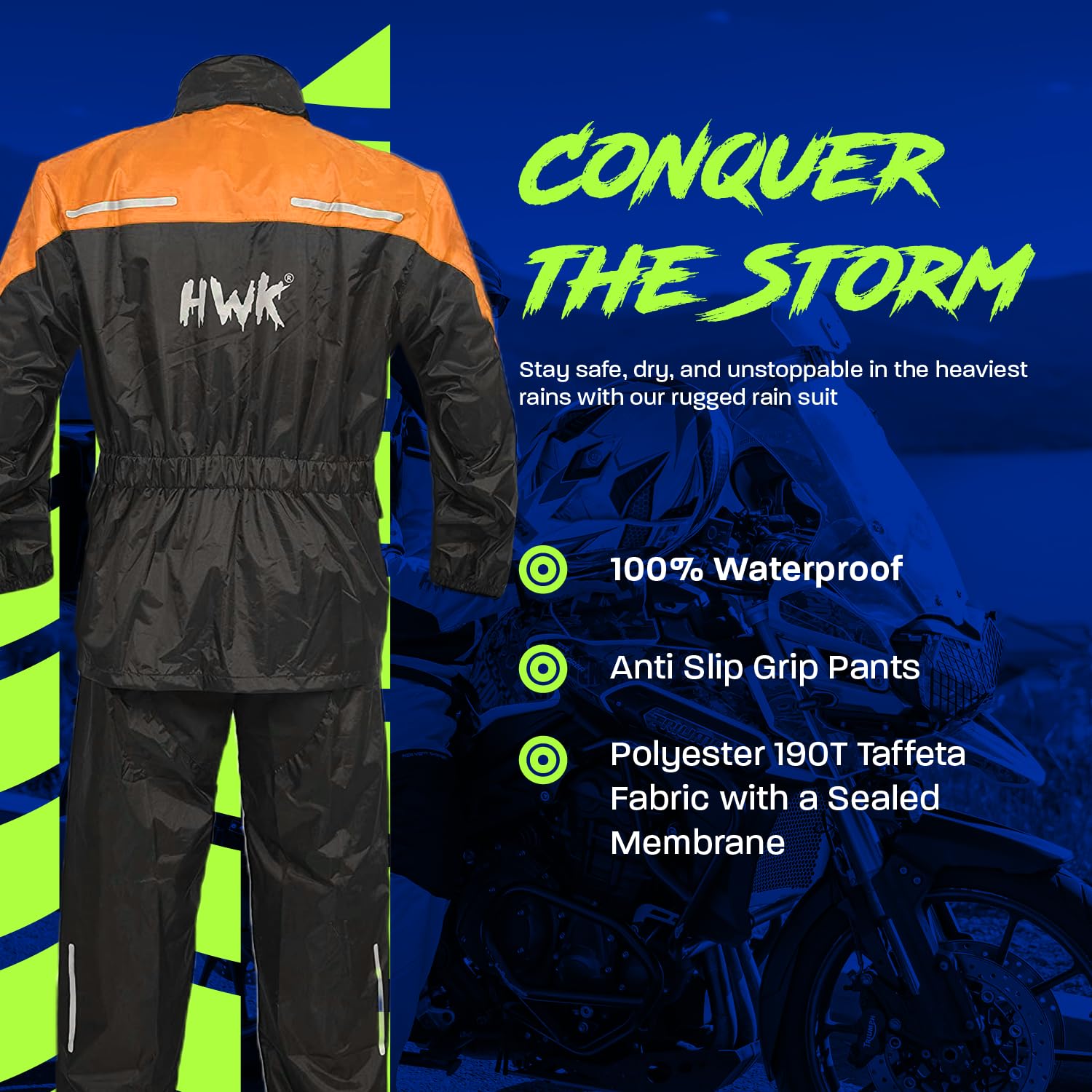 HWK - Traje de lluvia de motocicleta para hombres y mujeres, ropa, chamarras y pantalones reflectantes, traje de lluvia impermeable