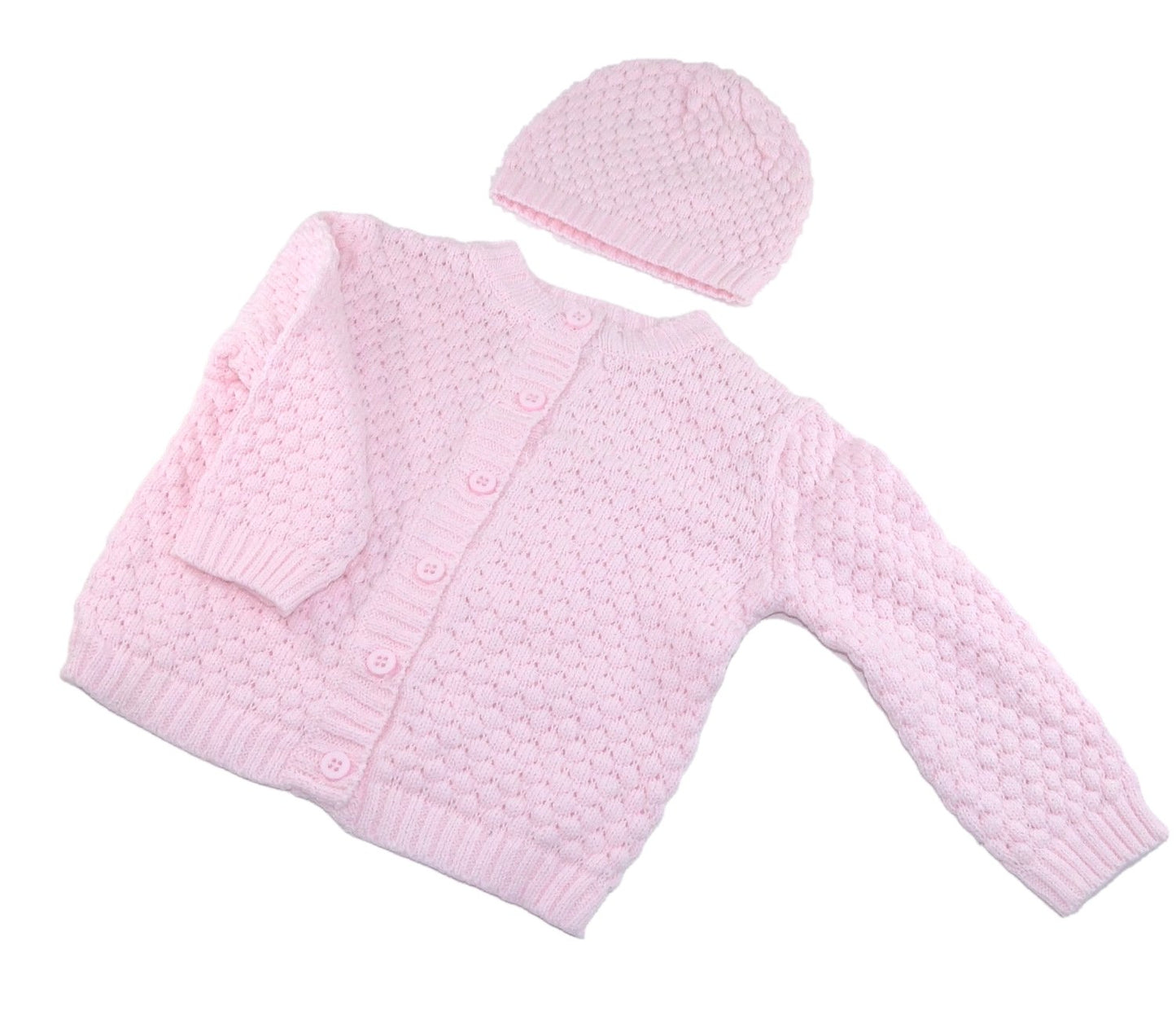 Baby Dove Conjunto de regalo de punto de palomitas de maíz para recién nacido, un suéter y sombrero perfecto para bebé, color rosa