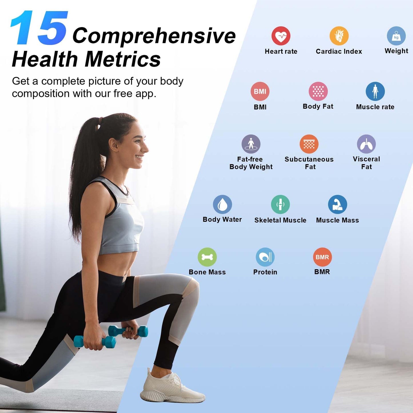 Báscula de grasa corporal inteligente BMI Báscula digital inalámbrica para baño, analizador de composición corporal con aplicación para smartphone con Bluetooth, 380 libras (gris)