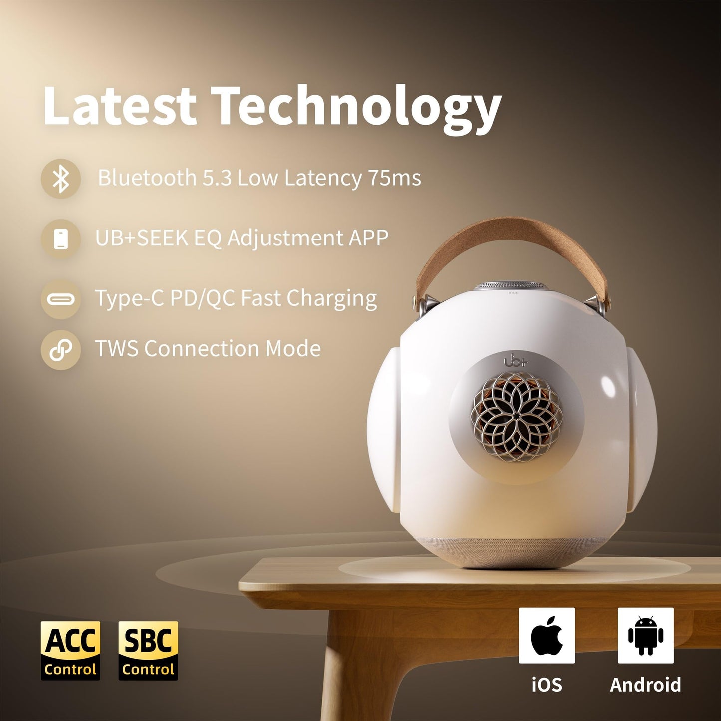 UB+ dB1 - Altavoz Bluetooth impermeable blanco | Altavoces portátiles con sonido Hi-Fi de 40 W, graves profundos, 20 horas de reproducción, resistente al agua IPX5 y TWS (blanco brillante)