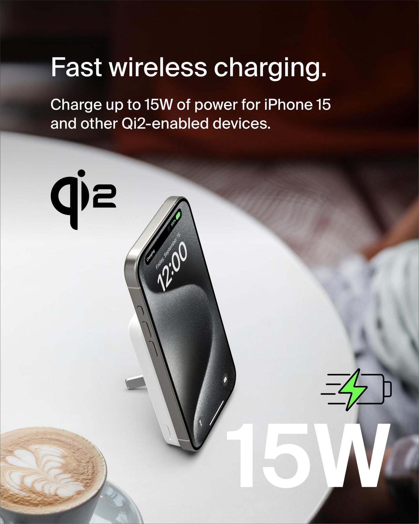 Batería Magnética Belkin Blanca con Qi2 de 15W y 5,000 mAh