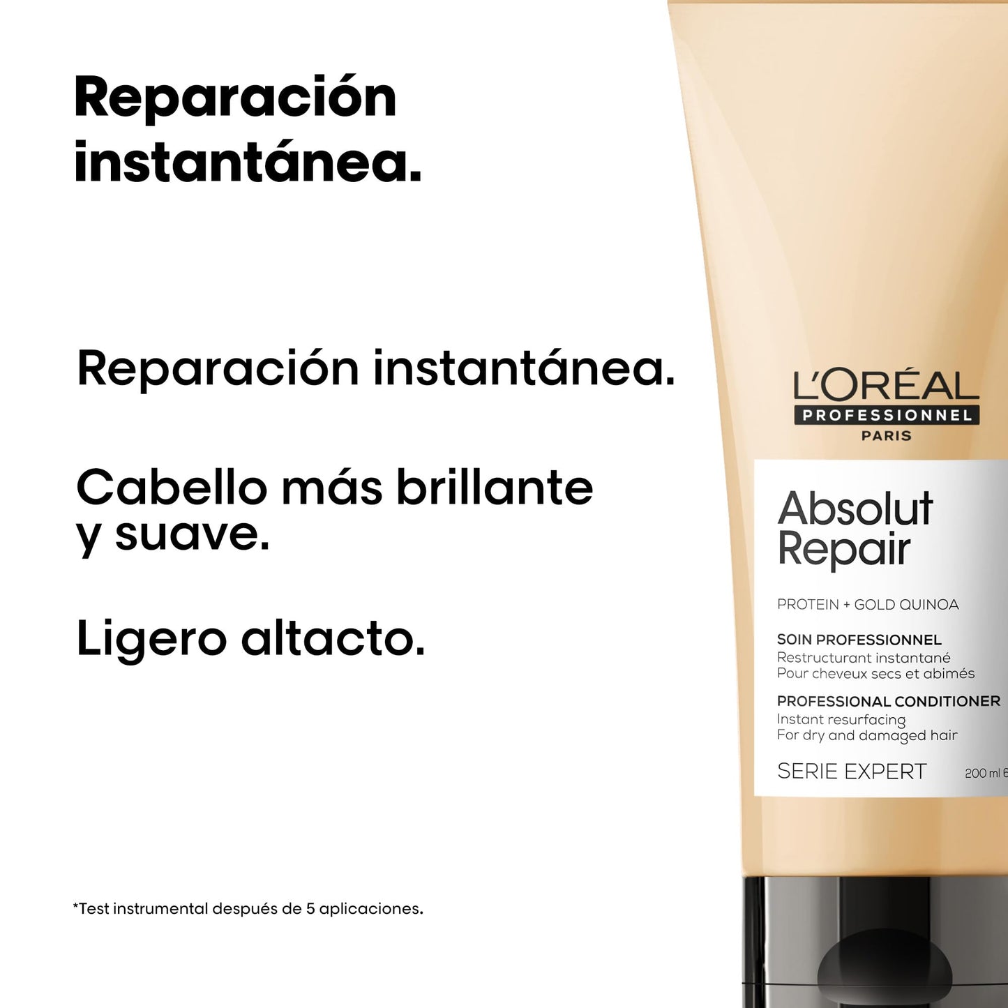 L'Oreal Professionnel Absolut Repair | Acondicionador reparador | Repara el daño y proporciona brillo al cabello | Con tecnología de quinoa dorada y proteínas | Para cabello dañado | 200ml