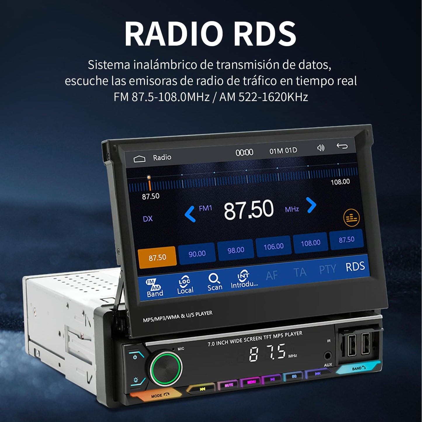 FINYQBET Stereo para Auto de 7 Pulgadas,estereo 1 din con CarPlay y Android Auto, Control de Volante y Cámara de Reversa,Estereos para Coches Ideal para Conducir Seguro y Disfrutar de Música Inmersiva