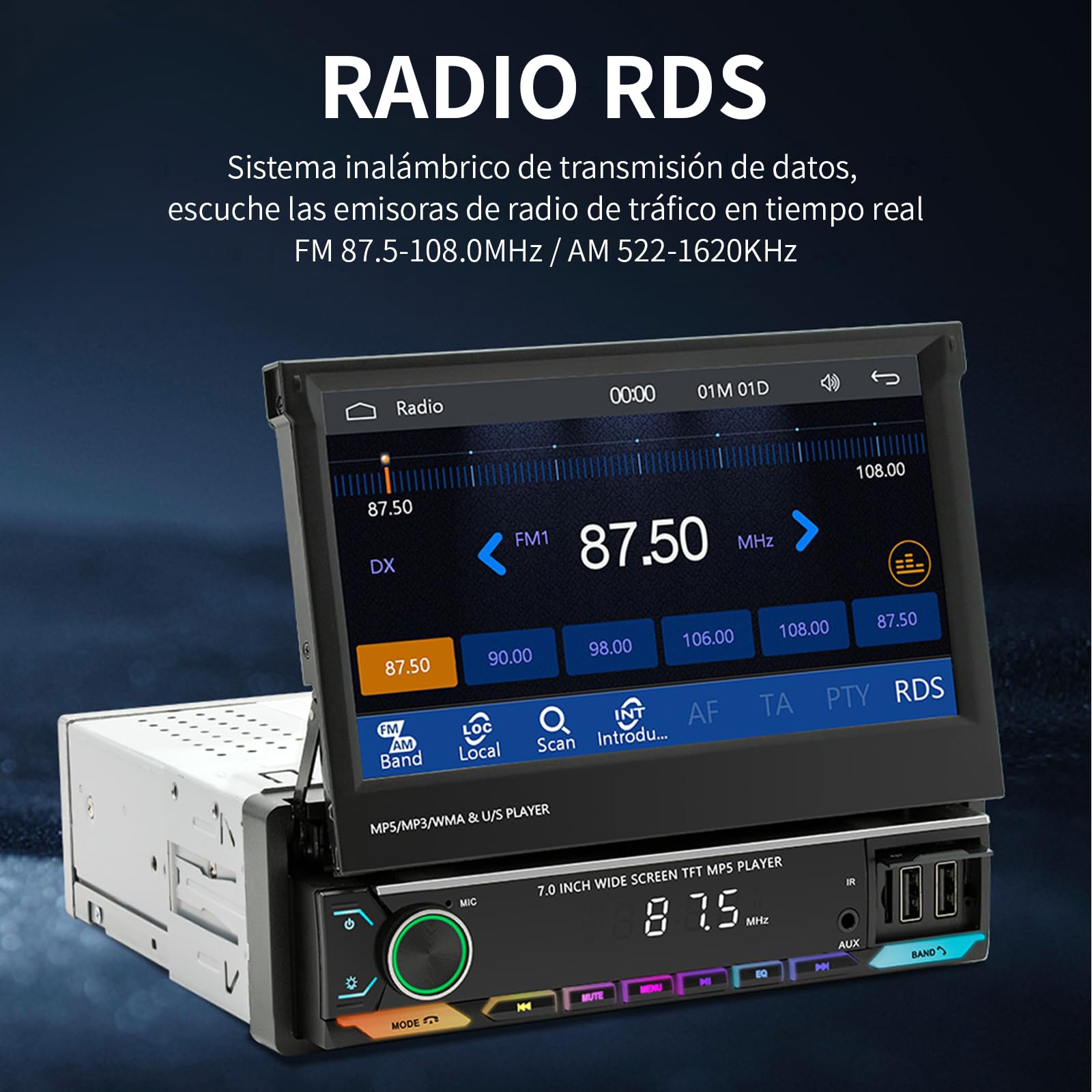 FINYQBET Stereo para Auto de 7 Pulgadas,estereo 1 din con CarPlay y Android Auto, Control de Volante y Cámara de Reversa,Estereos para Coches Ideal para Conducir Seguro y Disfrutar de Música Inmersiva
