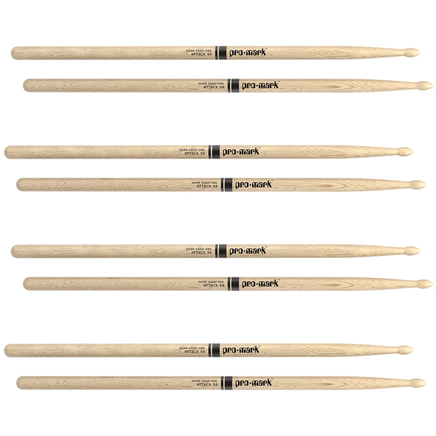 ProMark | Baquetas Classic Attack 5A Shira Kashi Roble, punta de madera ovalada, 4 pares