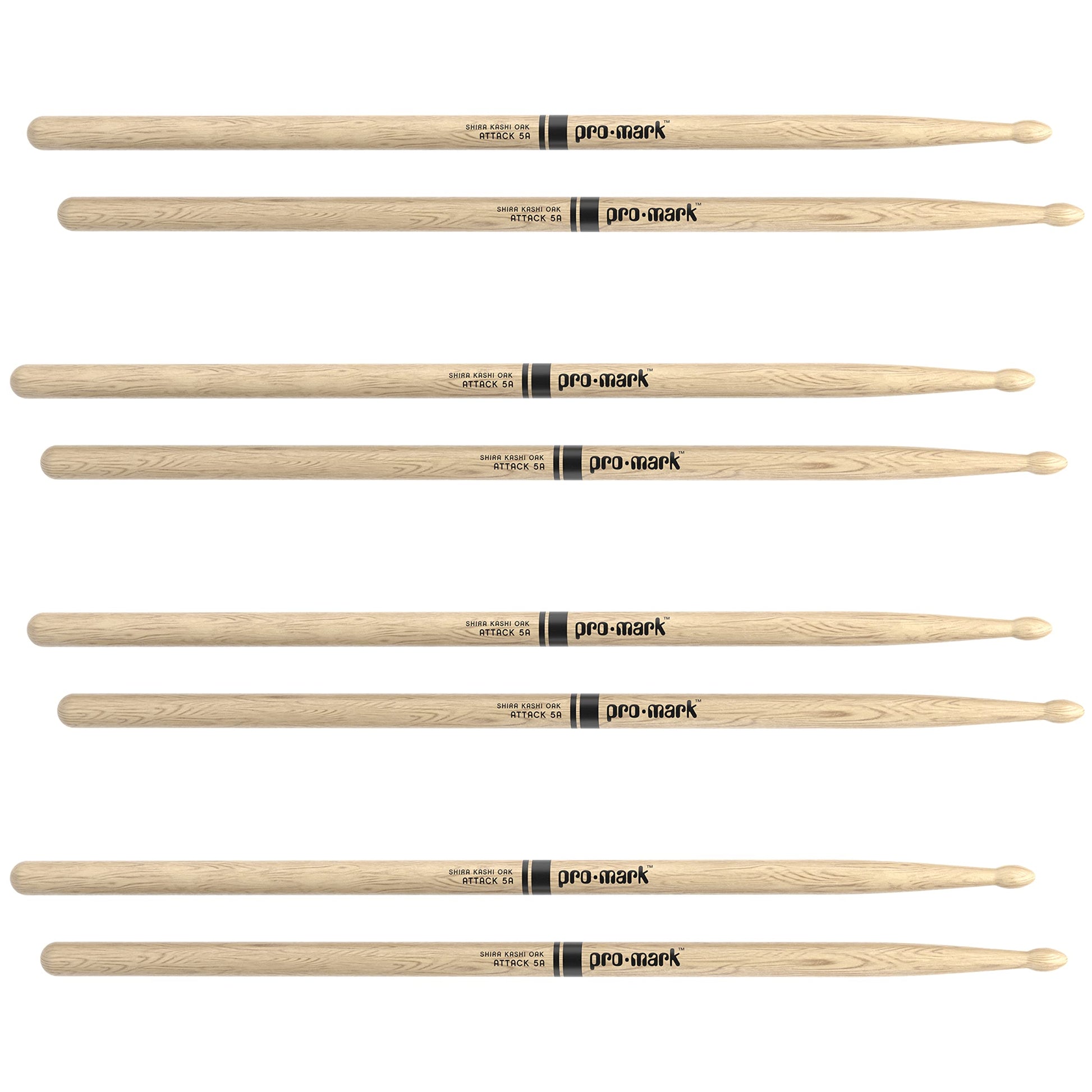 ProMark | Baquetas Classic Attack 5A Shira Kashi Roble, punta de madera ovalada, 4 pares