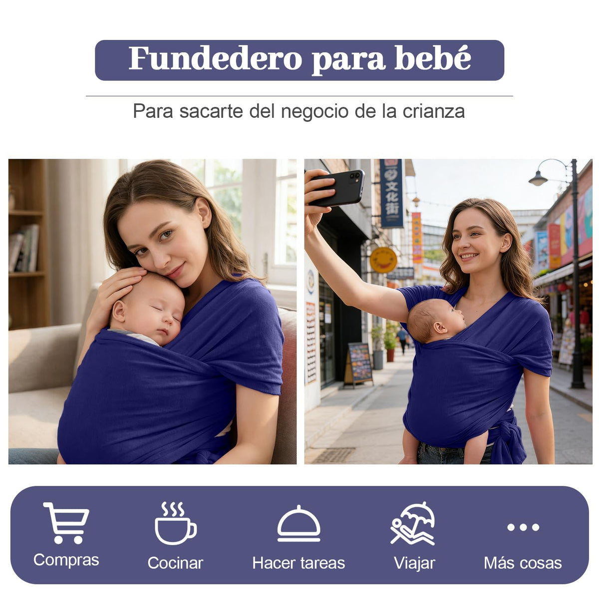 Niños Portador, 1 Pieza ajustable Niños Portador, Fular Elástico para Bebé y Recién Nacido Ergonómico, Hasta 10Kg (Azul marino)