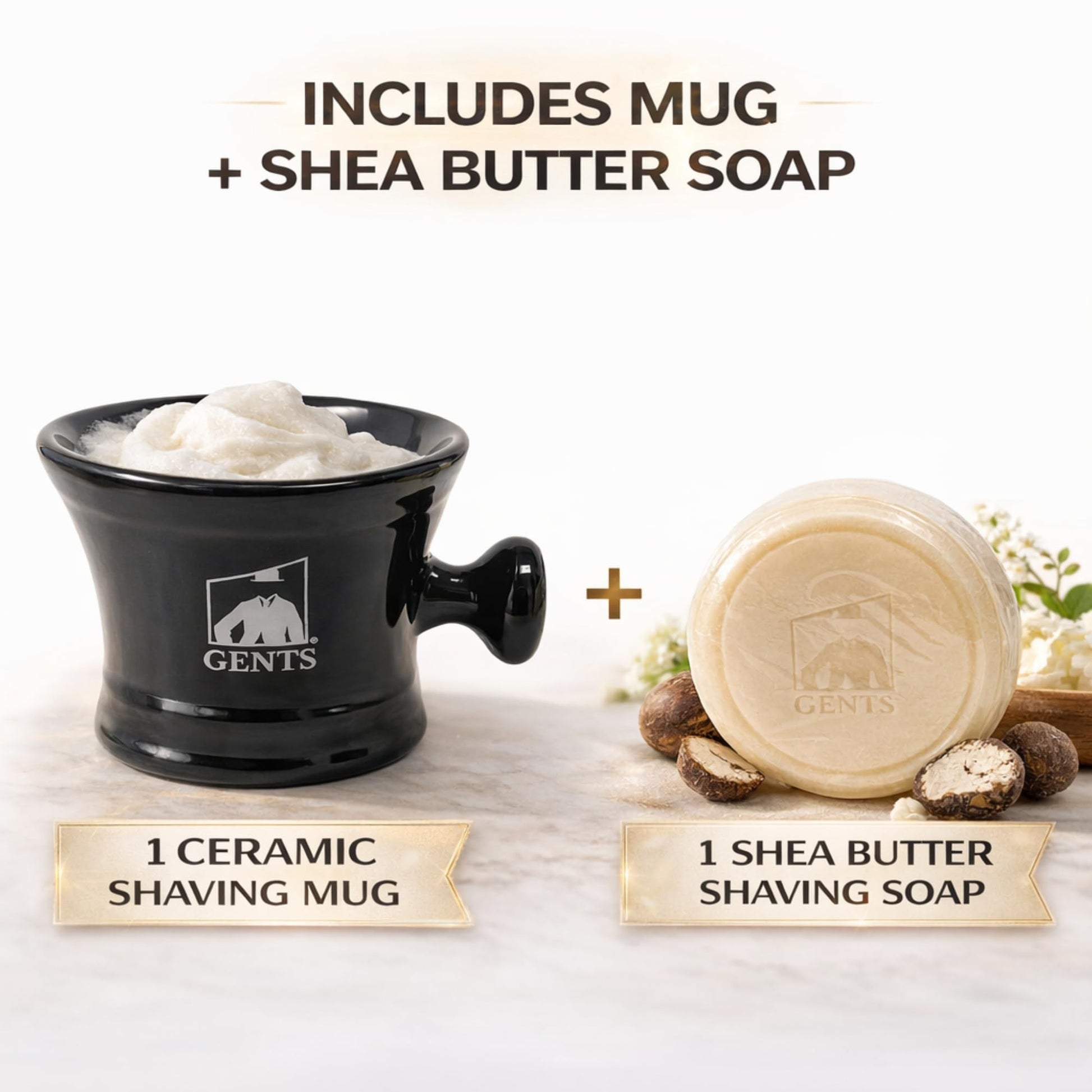 Ceramic Black Shaving Bowl / Mug with Handle Knob-- Comes with 3 Oz 97% Natural Ocean Driftwood Gbs Soap -- Fits up to a 4 Oz Soap