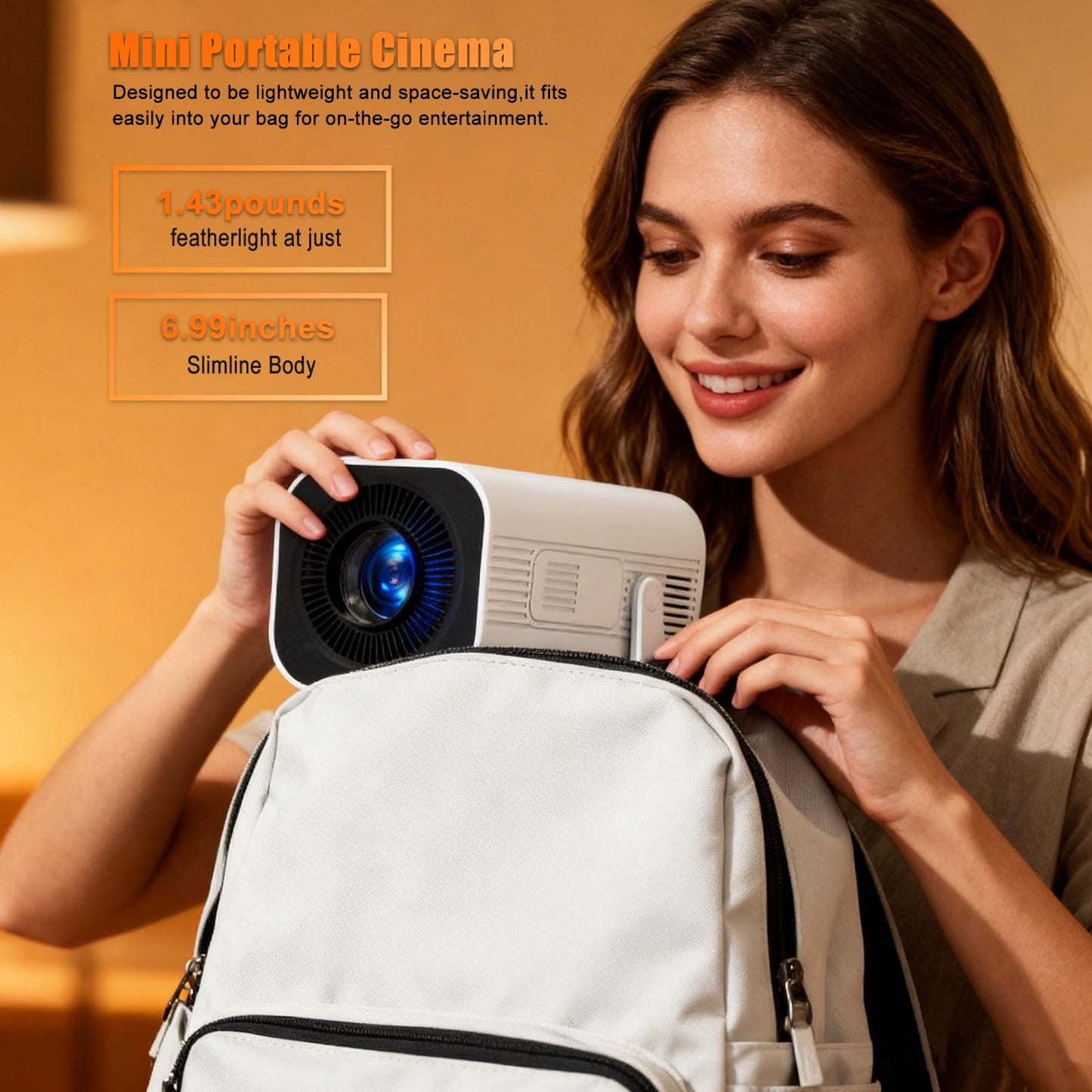 LJYT Mini proyector, 250 lúmenes ANSI, compatible con 4K, piedra clave automática, rotación de 210°, Bluetooth 5.4, WiFi 6, Android 11, 1080P portátil, compatible con smartphone/TV Stick/HDMI/USB/PS5.