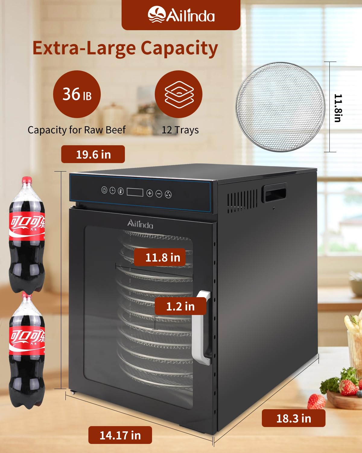 Deshidratador de alimentos de alta calidad, deshidratador giratorio de acero inoxidable de 12 capas, adecuado para alimentos, cecina, alimentos para mascotas, hierbas, verduras, frutas, función de