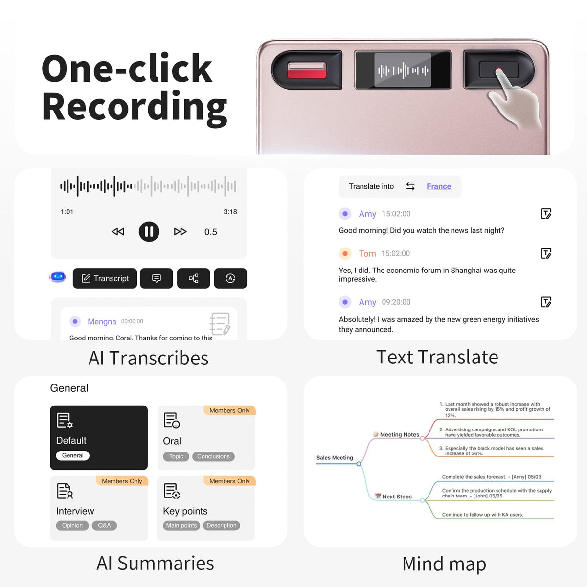 Grabadora de Voz RECPOINT AI para Conferencias y Llamadas