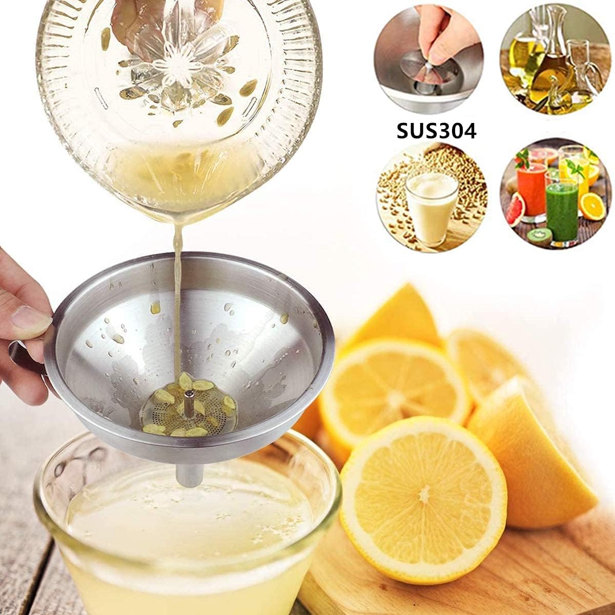 Juego de Embudos de Cocina con Coladores y Cepillos de Limpieza Apto para Líquidos aceites mermeladaingredientes secos y polvo 11 cm 13 cm 15 cm