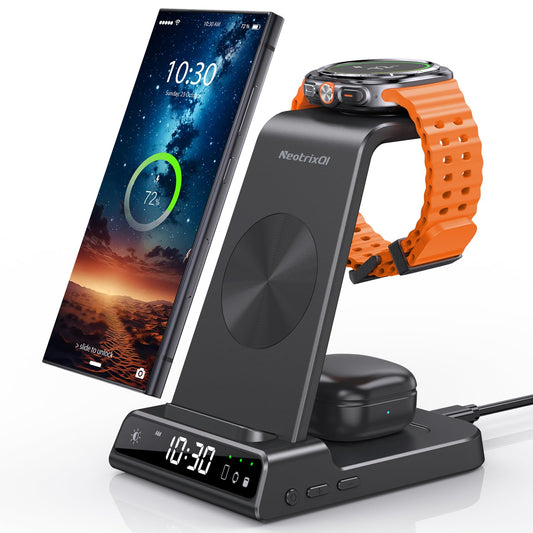 Cargador inalámbrico para estación de carga Samsung, cargador inalámbrico de teléfono Android 3 en 1 para Samsung Galaxy S24 Ultra/S23 Ultra/Z Flip 5/Fold 5/Bud, cargador para Galaxy Watch 6/5/4 (solo