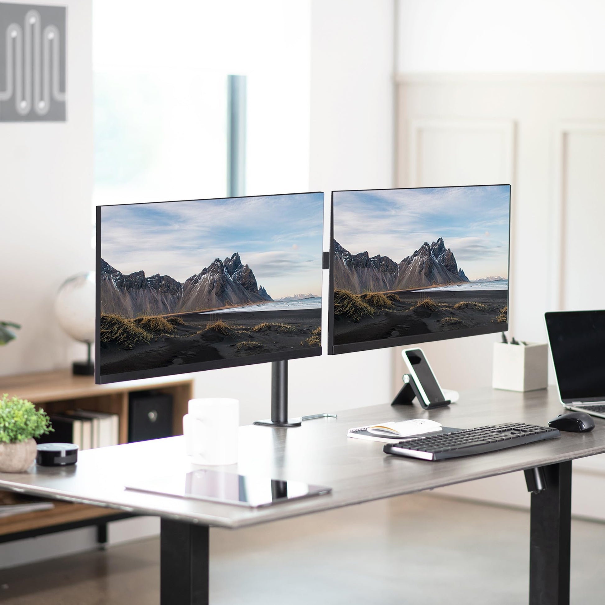 Soporte de Computadora VIVO Negro para Monitor Doble Resistente y Ajustable