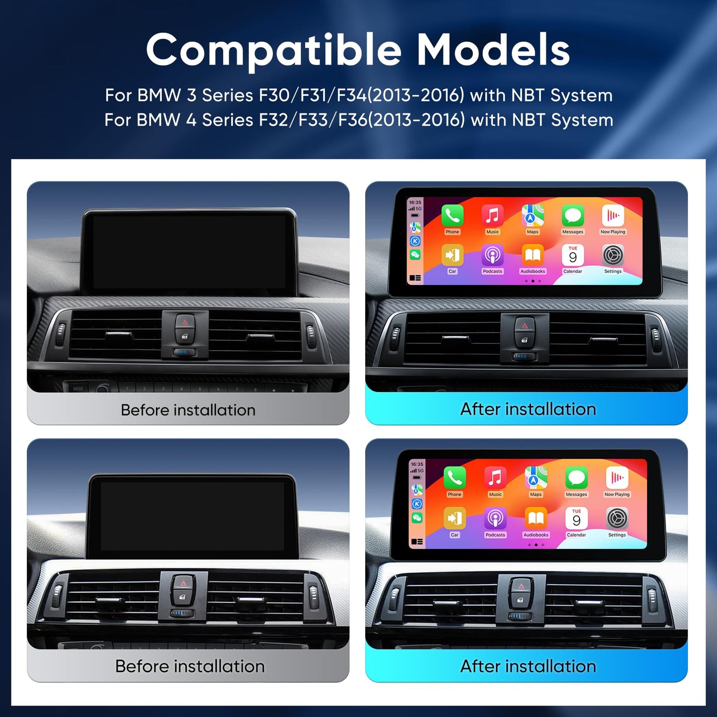 Reproductor multimedia de coche de 12.3 pulgadas para BMW NBT 3 4 Series F30 F31 F34 (2013-2016) inalámbrico CarPlay Android Auto Touchscreen Upgrade Original Stereo Radio System