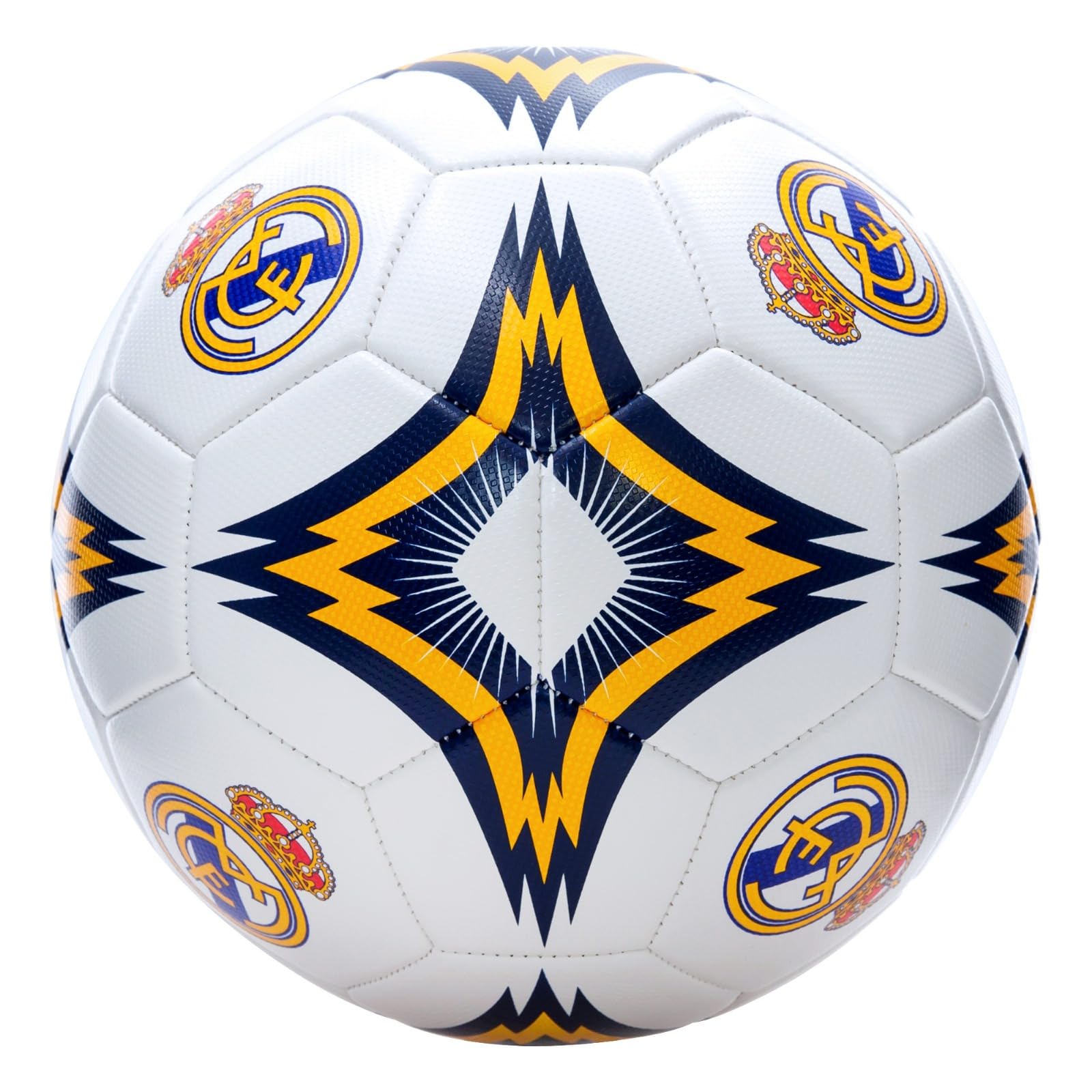 Icon Sports - Pelota de fútbol compatible con el Real Madrid con licencia oficial para jugador, talla 5 (tela brillante), grado S 03