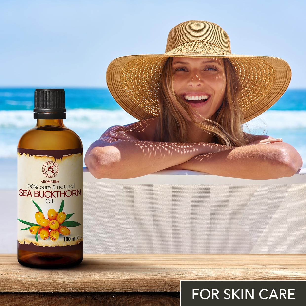 Aceite Orgánico de Espino Amarillo 100ml - Prensado en Frío - Cuidado Intensivo Rostro, Cabello y Piel - Protección UV, Anti-edad - Botella de Cristal - Compra en Línea