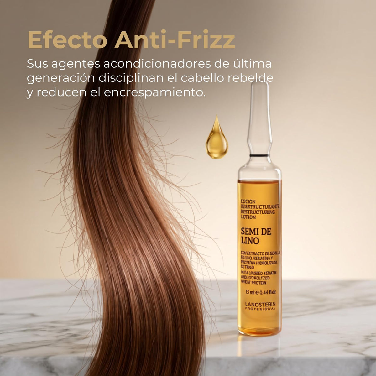 Loción Reestructurante Lanosterín Semi de Lino con Keratina y Proteína de Trigo Anti Frizz y Reparador